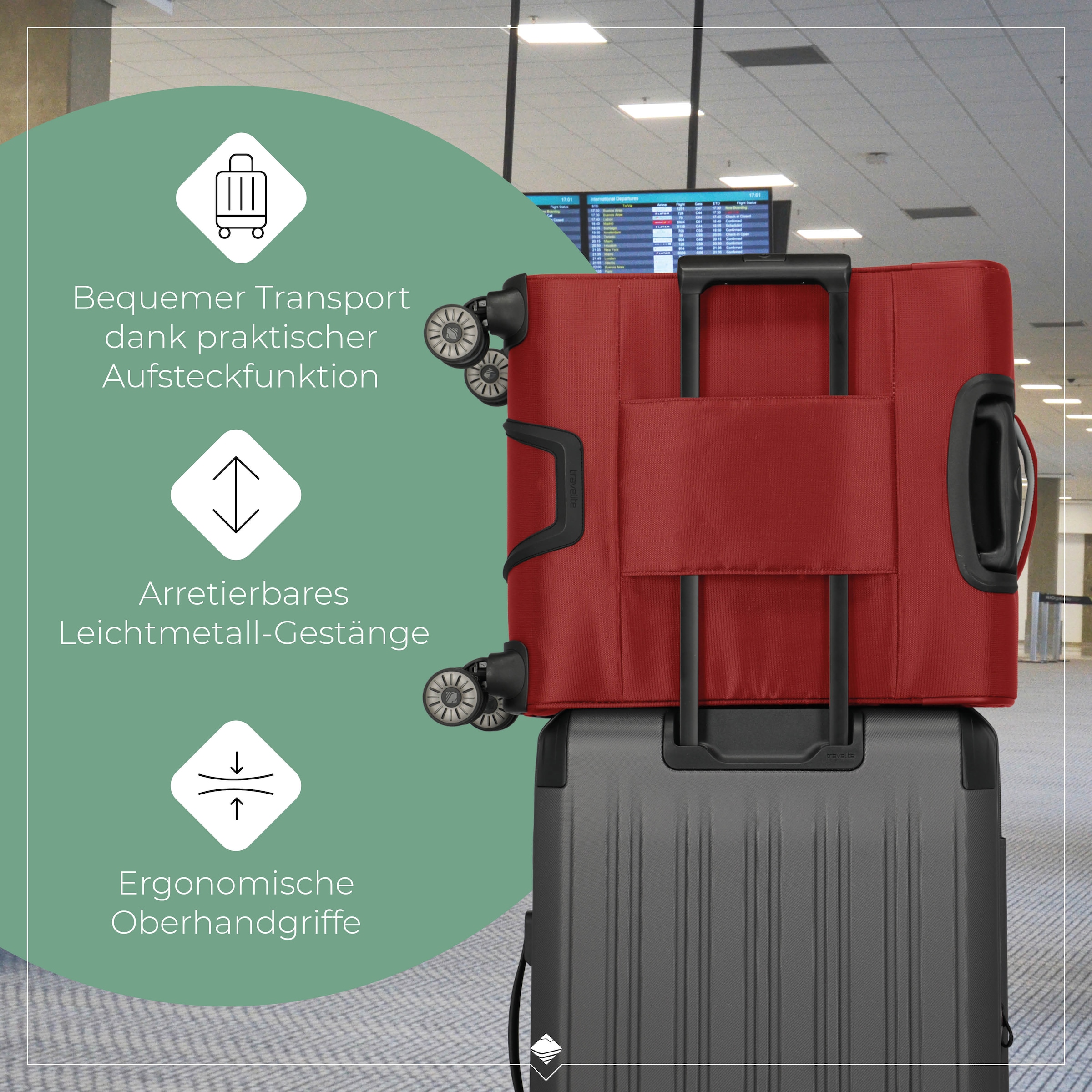travelite Handgepäck-Trolley »JETPACK Max 4 Cabin, konzip. für Lufthansa, Austrian Airlines & Swiss«, 4 Rollen, Weichgepäck-Koffer Handgepäck für die meisten gängigen Airlines
