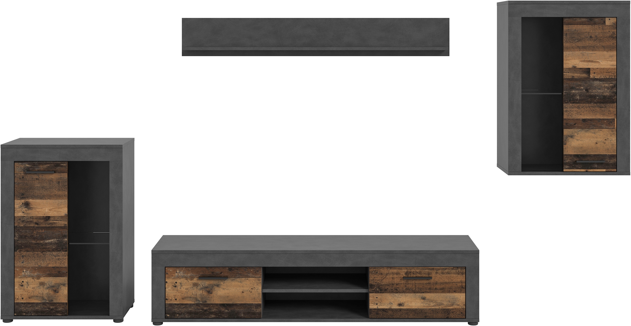 INOSIGN Wohnwand »Aosta, 4-tlg., bestehend aus: 2x Vitrine, Lowboard & Wandboard«, (4 St.), Wohnwand, Kombination, Anbauwand, Möbel Set, Schrankwand, Möbel Kombi