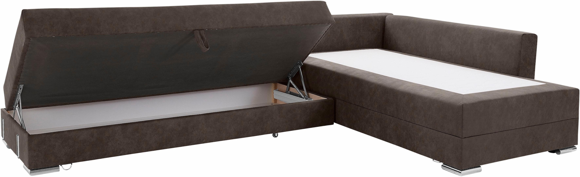 INOSIGN Ecksofa »Boxspringbett Night & Day L-Form mit Dauer-Schlaffunktion mit Armlehne«, mit Boxspring-Bettfunktion 180x200 cm und Bettkasten, Dauerschläfer!