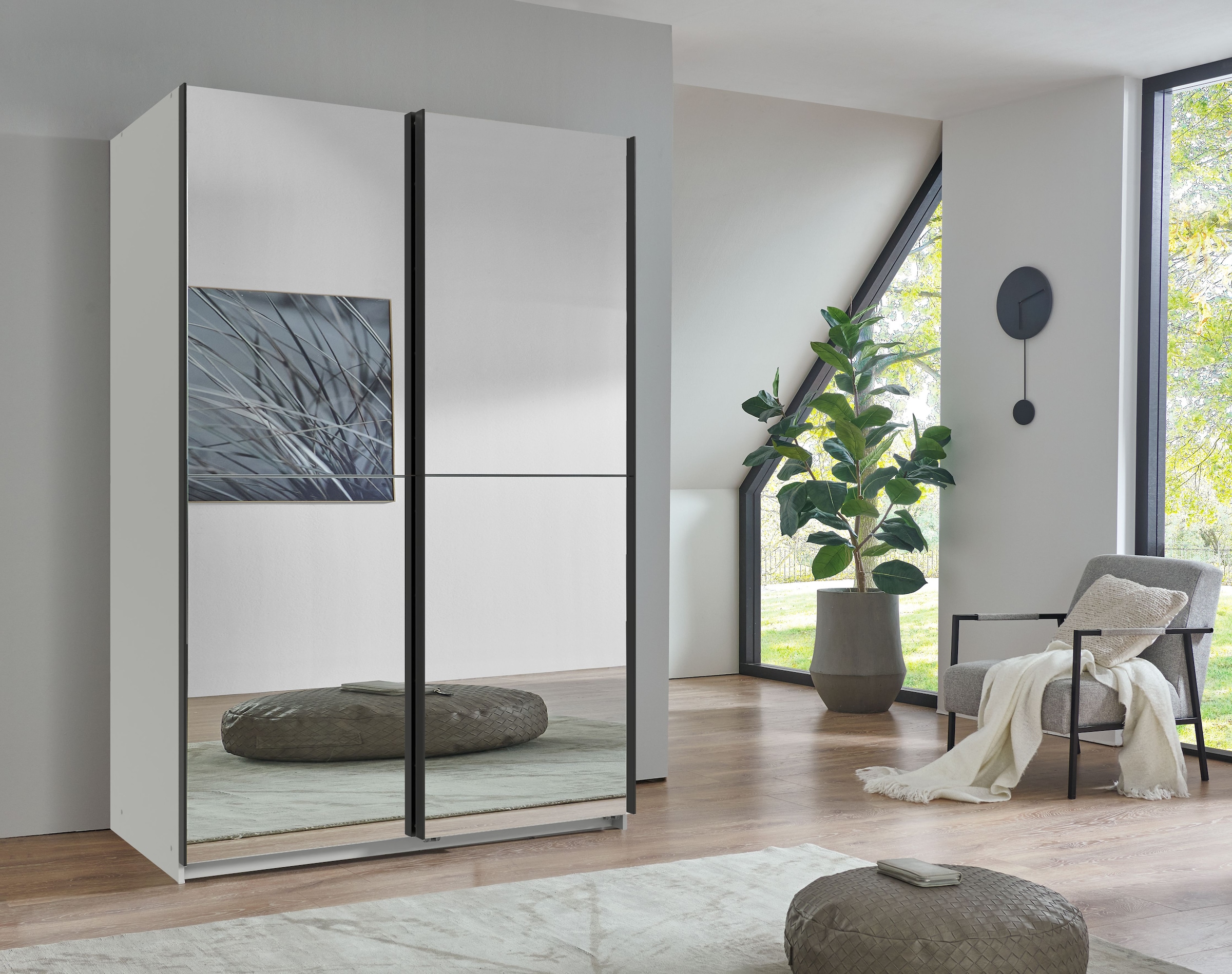 Wimex Kleiderschrank »Mugano, B/T/H 135 oder 180/65/198cm, Made in Germany«, (wähle Deine Ausstattung: Basic oder Premium!), 2 Schwebetüren mit oder ohne Spiegel, Metallgriffe