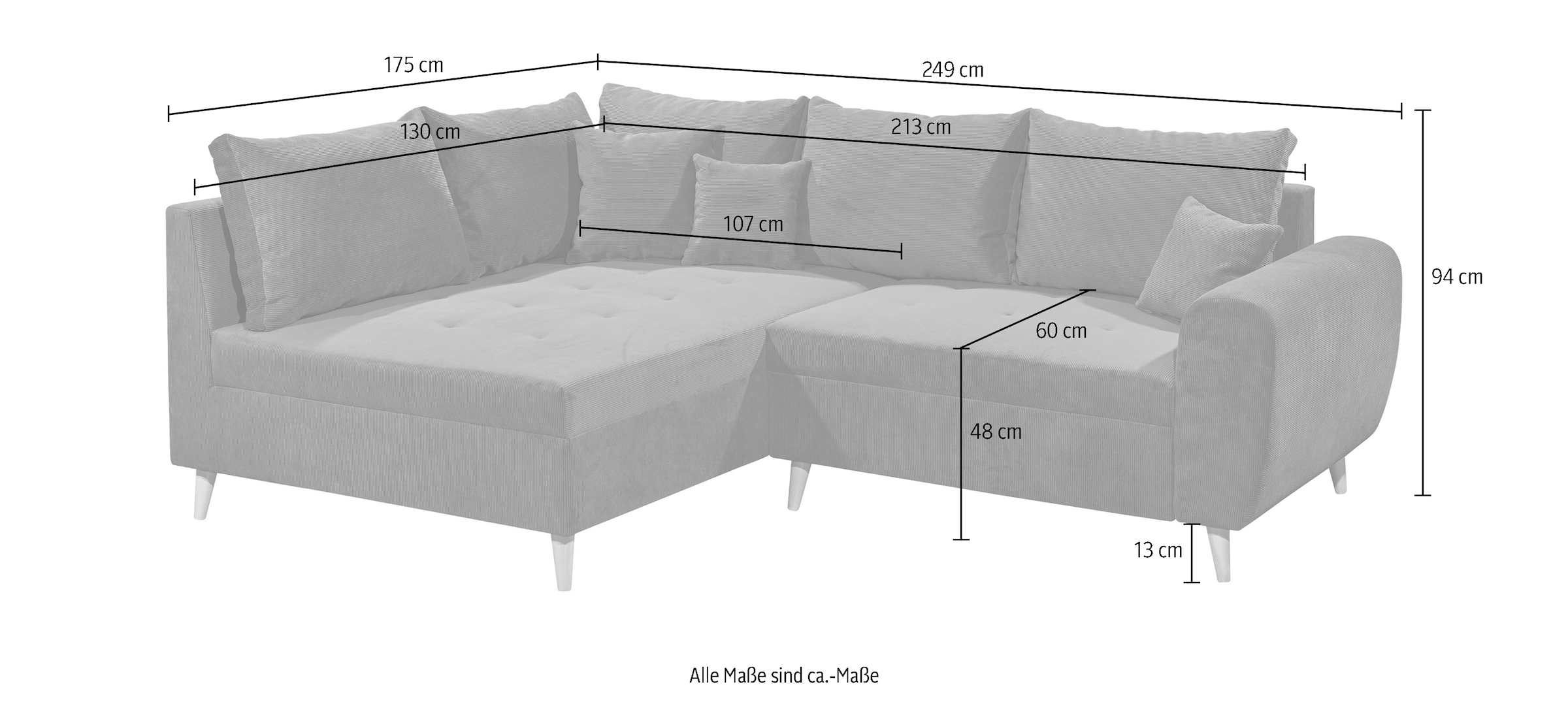 ED EXCITING DESIGN Ecksofa »Calanda L-Form«, mit Hocker & 3 Zierkissen