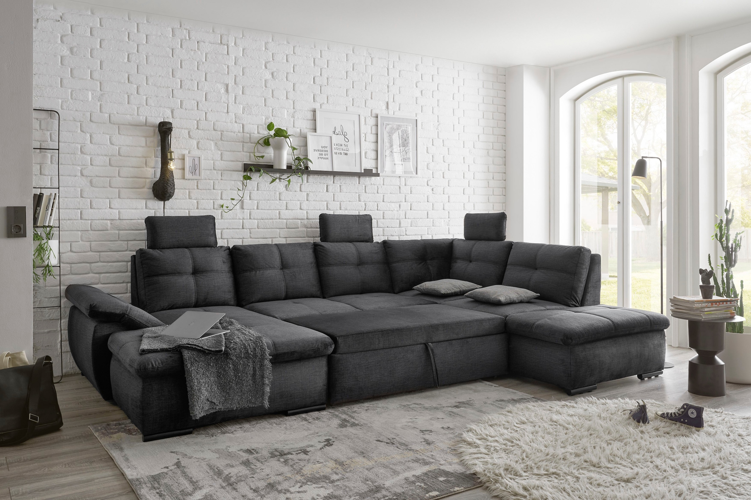 ED EXCITING DESIGN Wohnlandschaft »Alija U-Form«, mit Bettfunktion, Bettkasten, Armteilverstellung & Kopfstützen