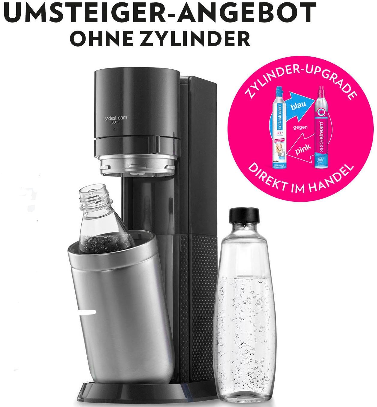 SodaStream Wassersprudler »»DUO« Upgrade + Zubehör«, (5 tlg.), 1x Wassersprudler DUO Umsteiger (Titan) ohne CO2-Zylinder