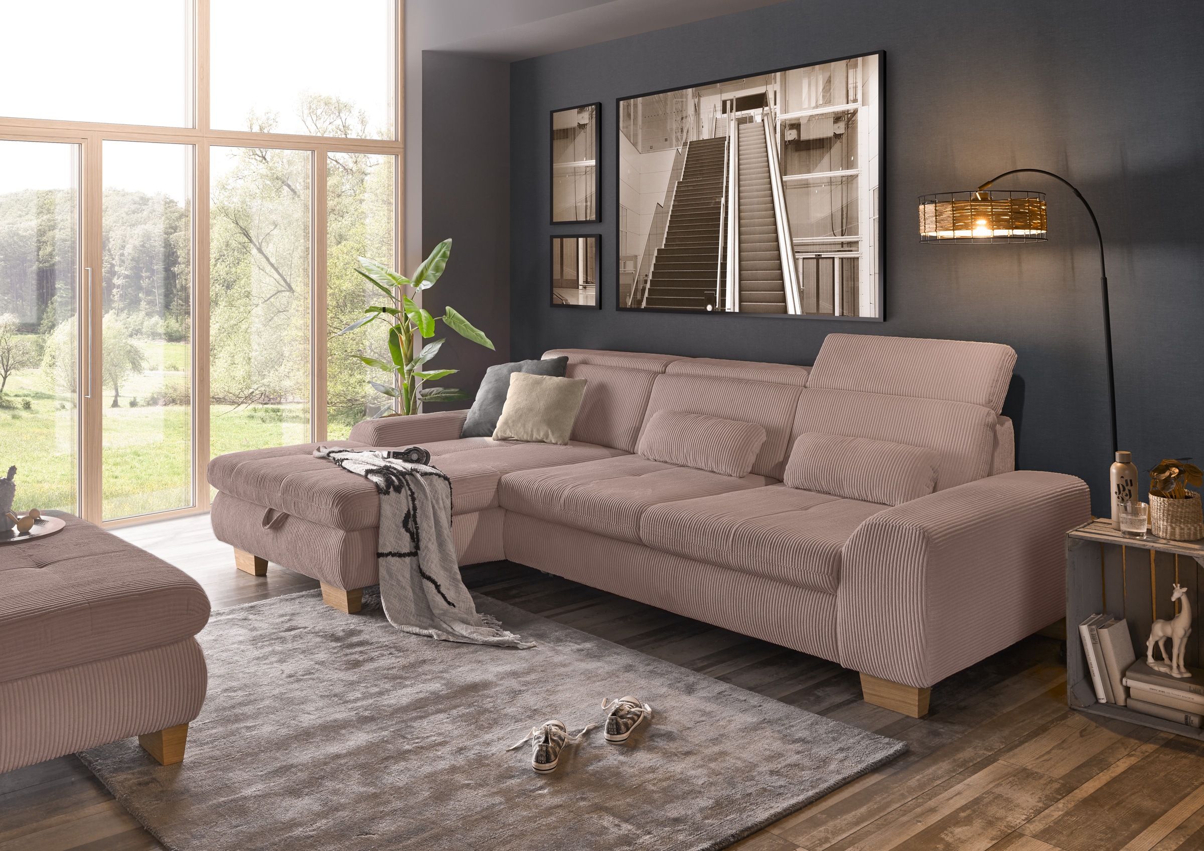 set one by Musterring Ecksofa whlw. mit Funktion, Kaltschaum, in Cord, rose günstig online kaufen