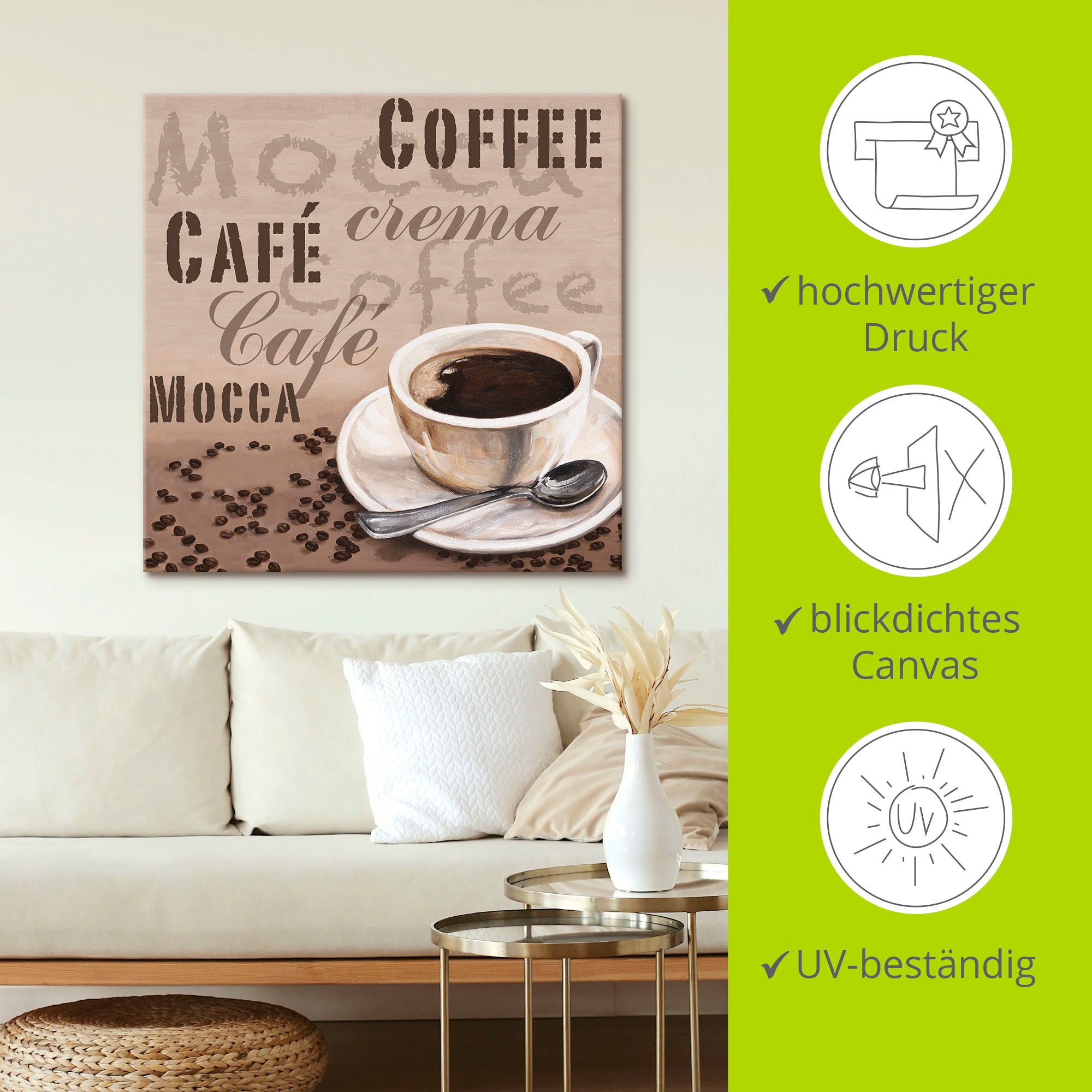 Artland Wandbild »Mocca - Kaffee«, Getränke, (1 St.), als Leinwandbild in verschied. Größen