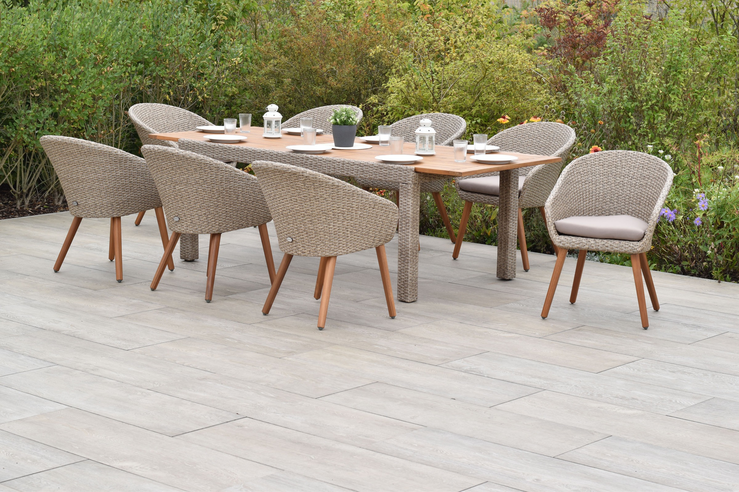 MERXX Garten-Essgruppe »»Arrone««, (Set, 9 tlg.), Sesselbeine aus Akazienholz
