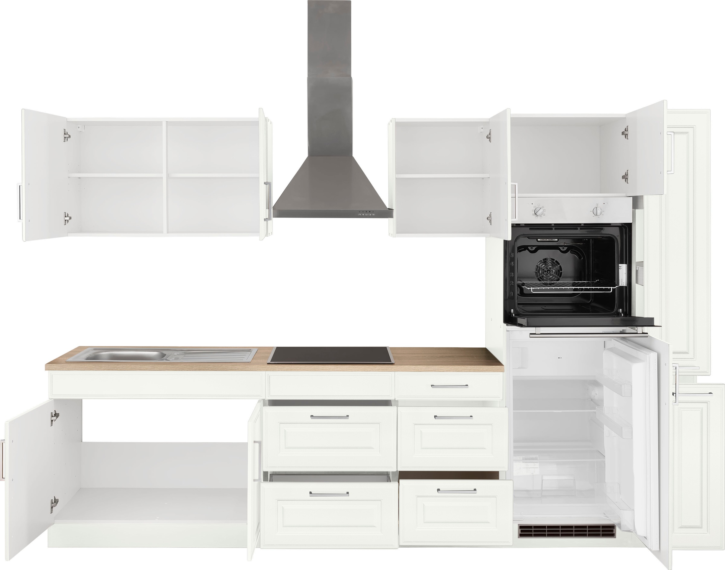 KOCHSTATION Küchenzeile »KS-Stockholm«, Breite 300 cm, mit hochwertigen MDF Fronten im Landhaus-Stil