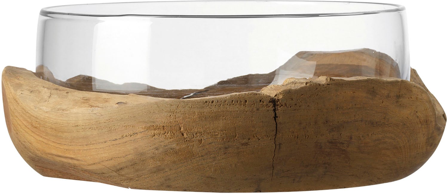 LEONARDO Schale »TERRA«, aus Glas, Ø 28 cm mit Teaksockel, Kalk-Natron-Glas günstig online kaufen