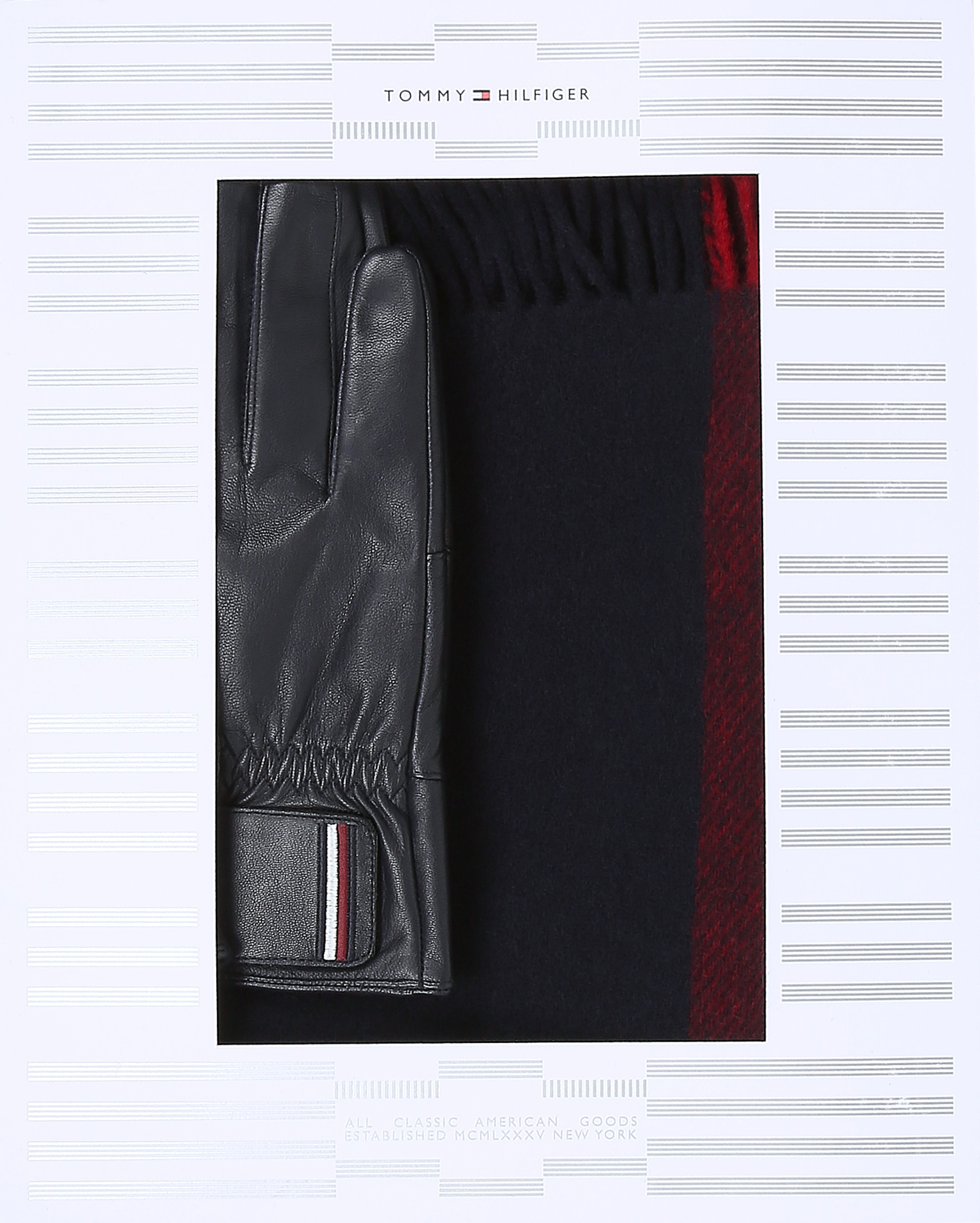 TOMMY HILFIGER Schal »TH CORP LOVE SCARF & GLOVES GP« Set, Mütze;Handschuhe, mit Logoprägung 100% Wolle Gifting Geschenkset Space Blue