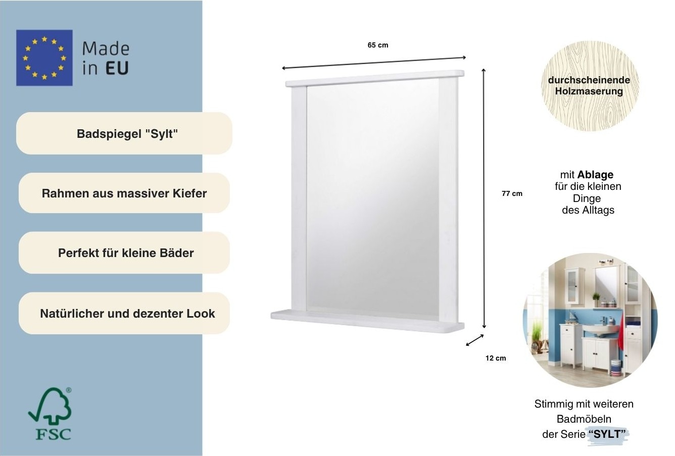 Home affaire Badspiegel »Sylt« Spiegel, Breite 65 cm