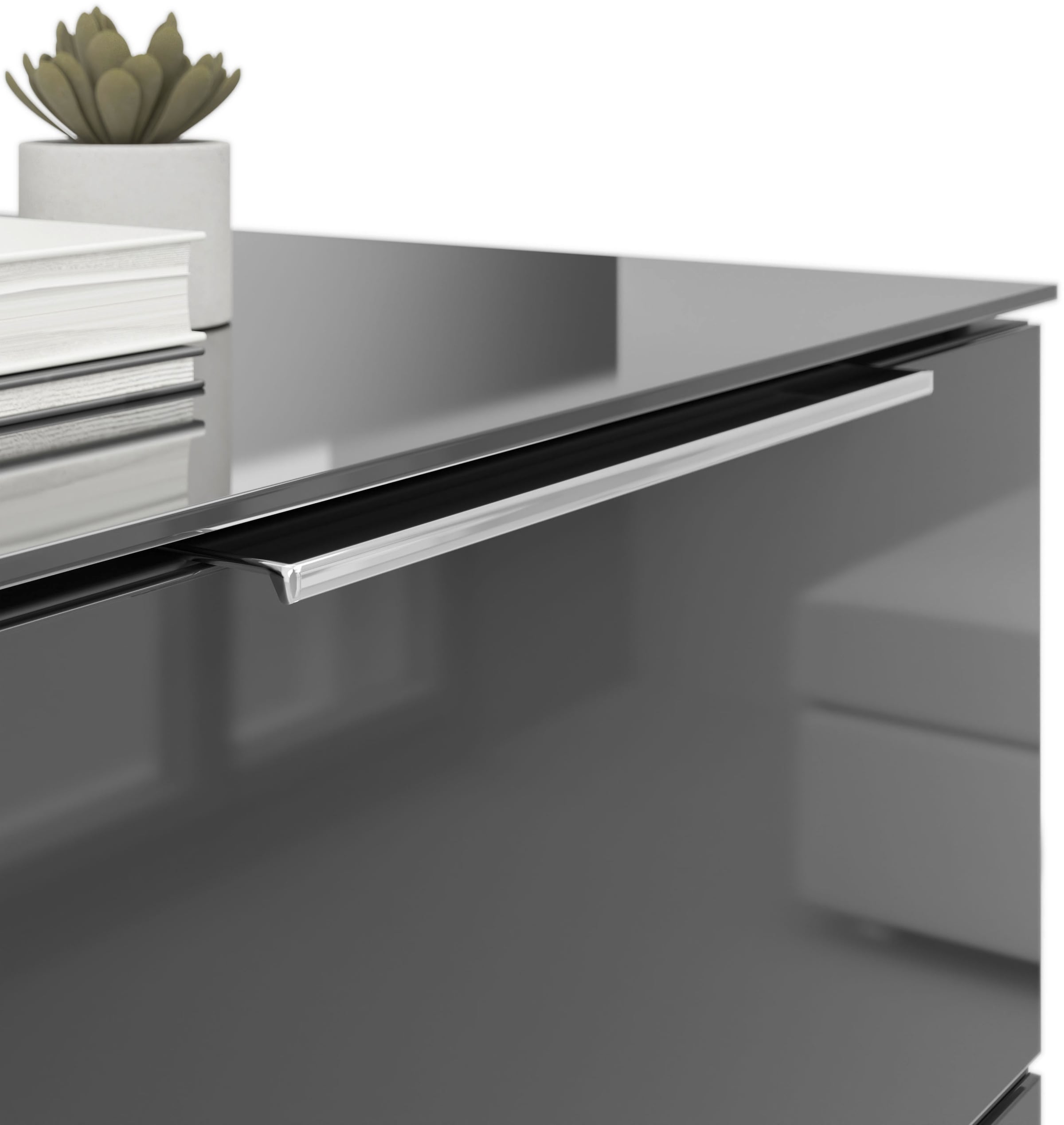 Manjana Möbel Nachtkommode »Nachtkommode mit Chrom oder Schwarz matten Metallgriffen«