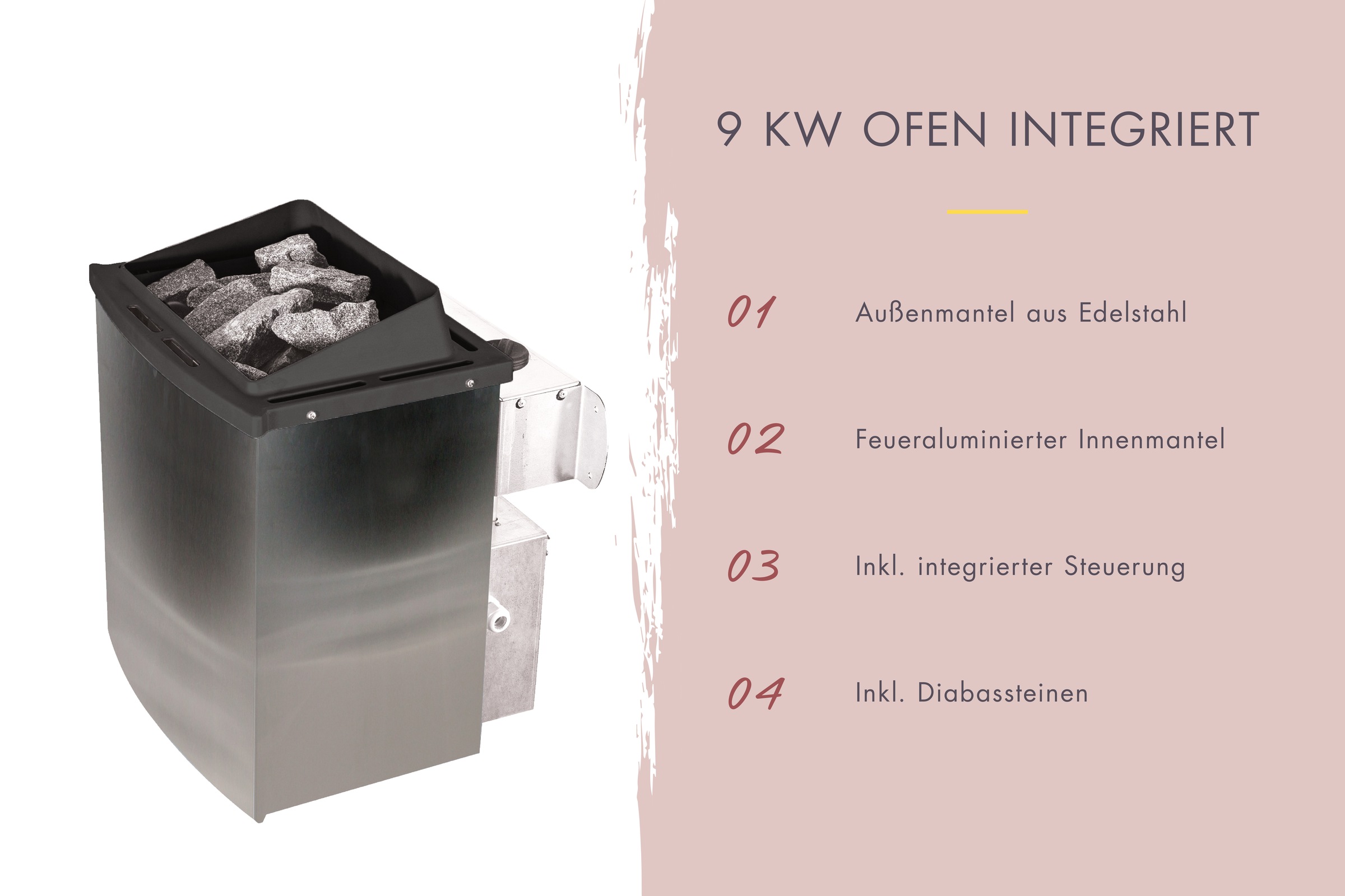 Karibu Sauna »Bedine« Set,  Ofen 9 kW integr. Strg