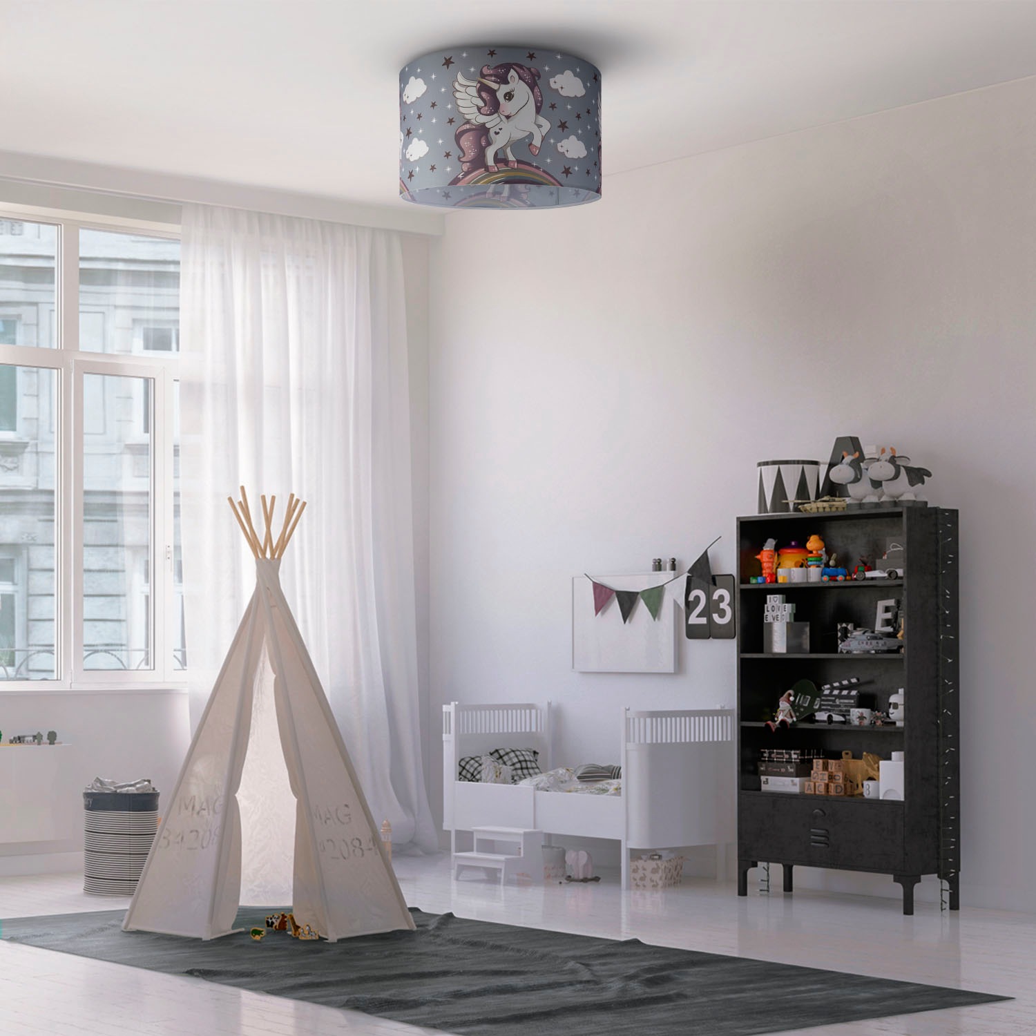 Paco Home Deckenleuchte »Hugo Cosmo 213«, Leuchtmittel E27 | ohne Leuchtmittel, Kinderlampe LED Kinderzimmer Lampe Mit Einhorn, E27