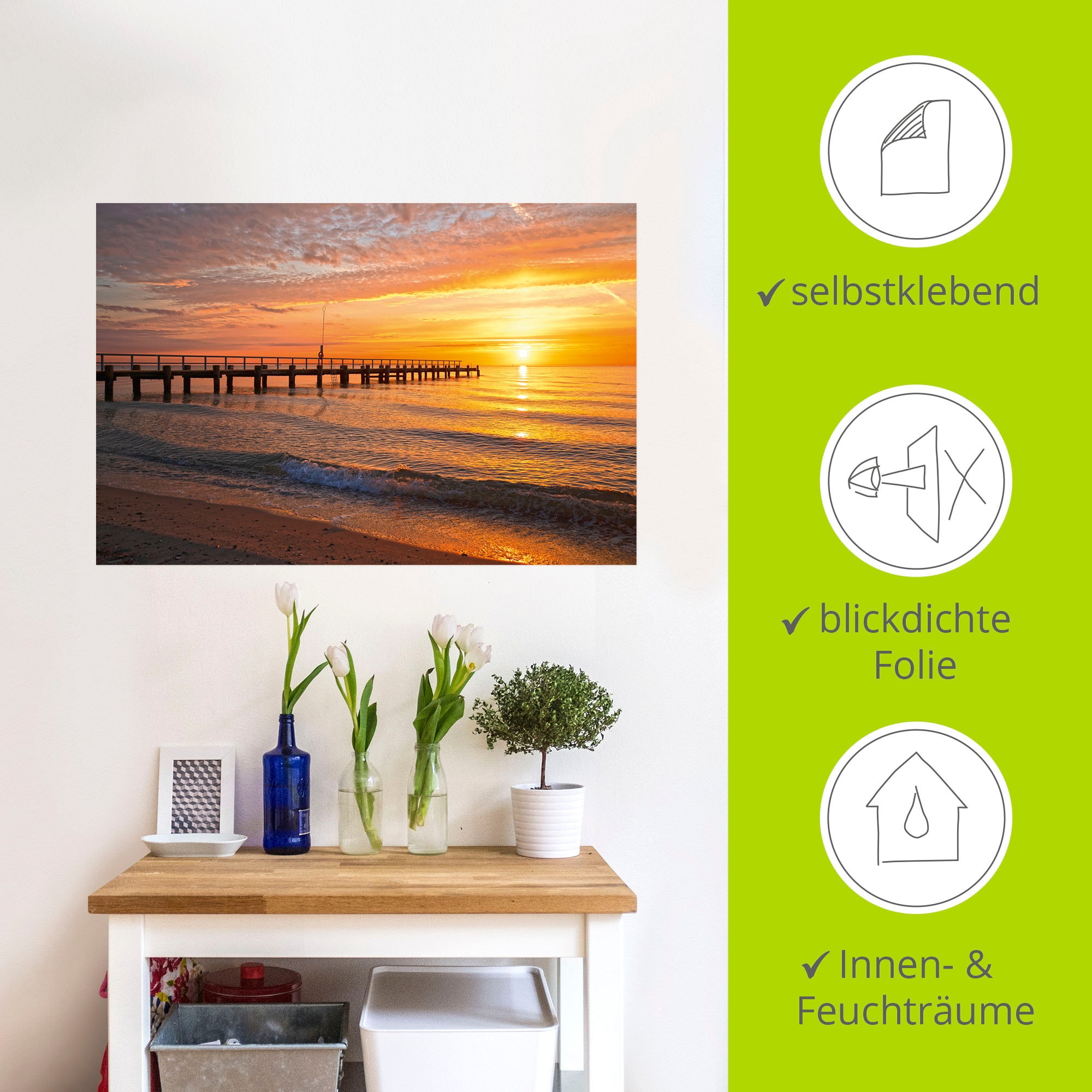 Artland Wandbild »Urlaubsfeeling am Ostseestrand«, Bilder vom Sonnenuntergang & -aufgang (1 Stück), in vielen Größen & Produktarten - Alubild/Outdoorbild, Leinwandbild, Poster, Wandaufkleber/Wandtattoo auch für Badezimmer geeignet