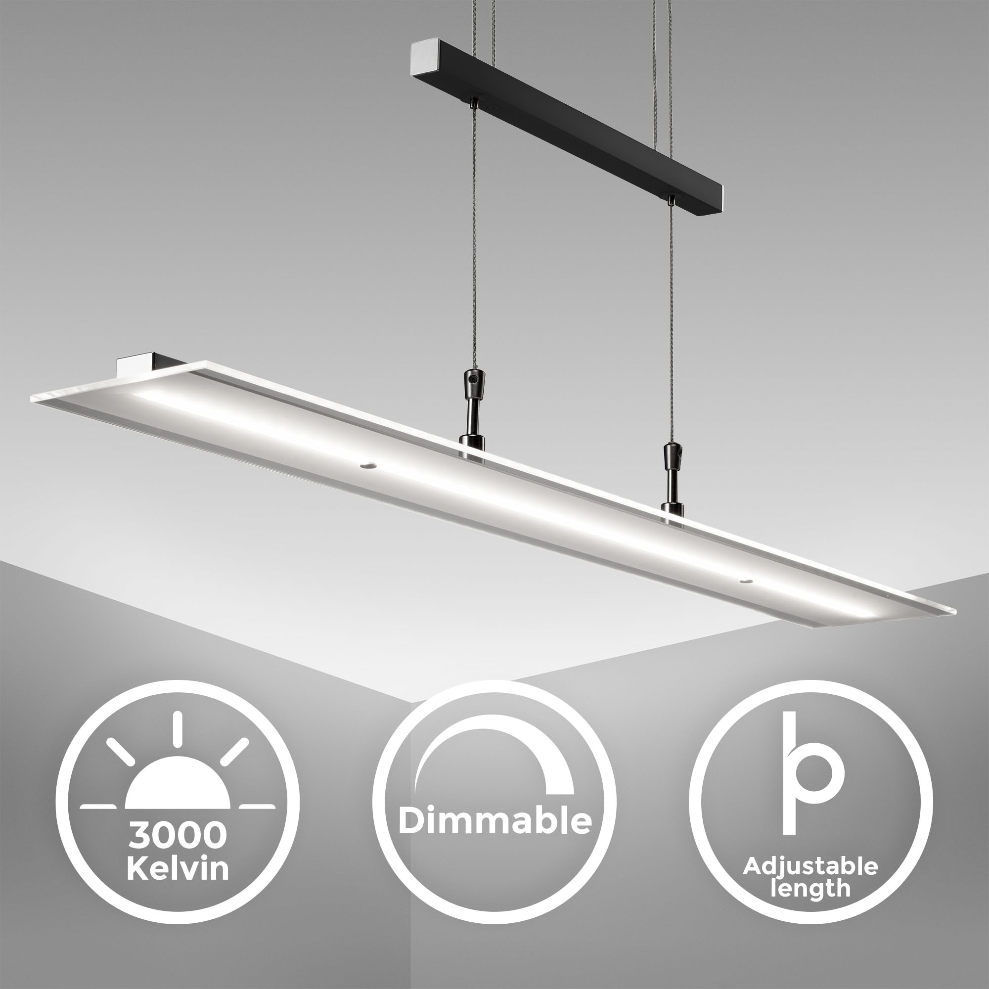 B.K.Licht LED Pendelleuchte »BKL1491 LED Pendellampe, stufenlos höhenverstellbar, dimmbar via Touch«, 1 flammig, Leuchtmittel LED-Modul | LED fest integriert, 3.000K, 1.750Lm, 16W, 85x175 cm, Schwarz