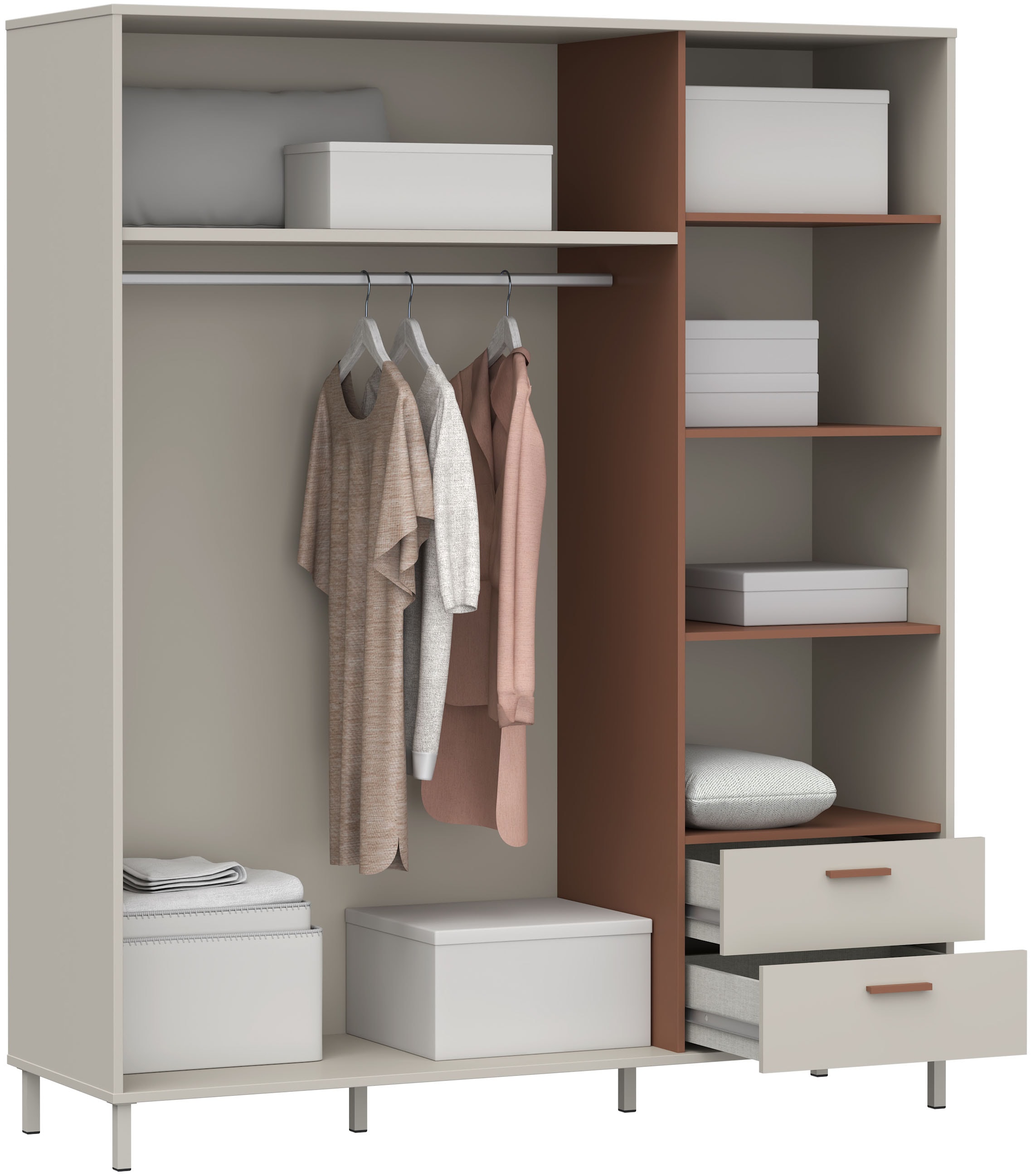 FORTE Kleiderschrank »Milles« trendiges Dekor, Vollauszug Schubkästen, Metallbeine