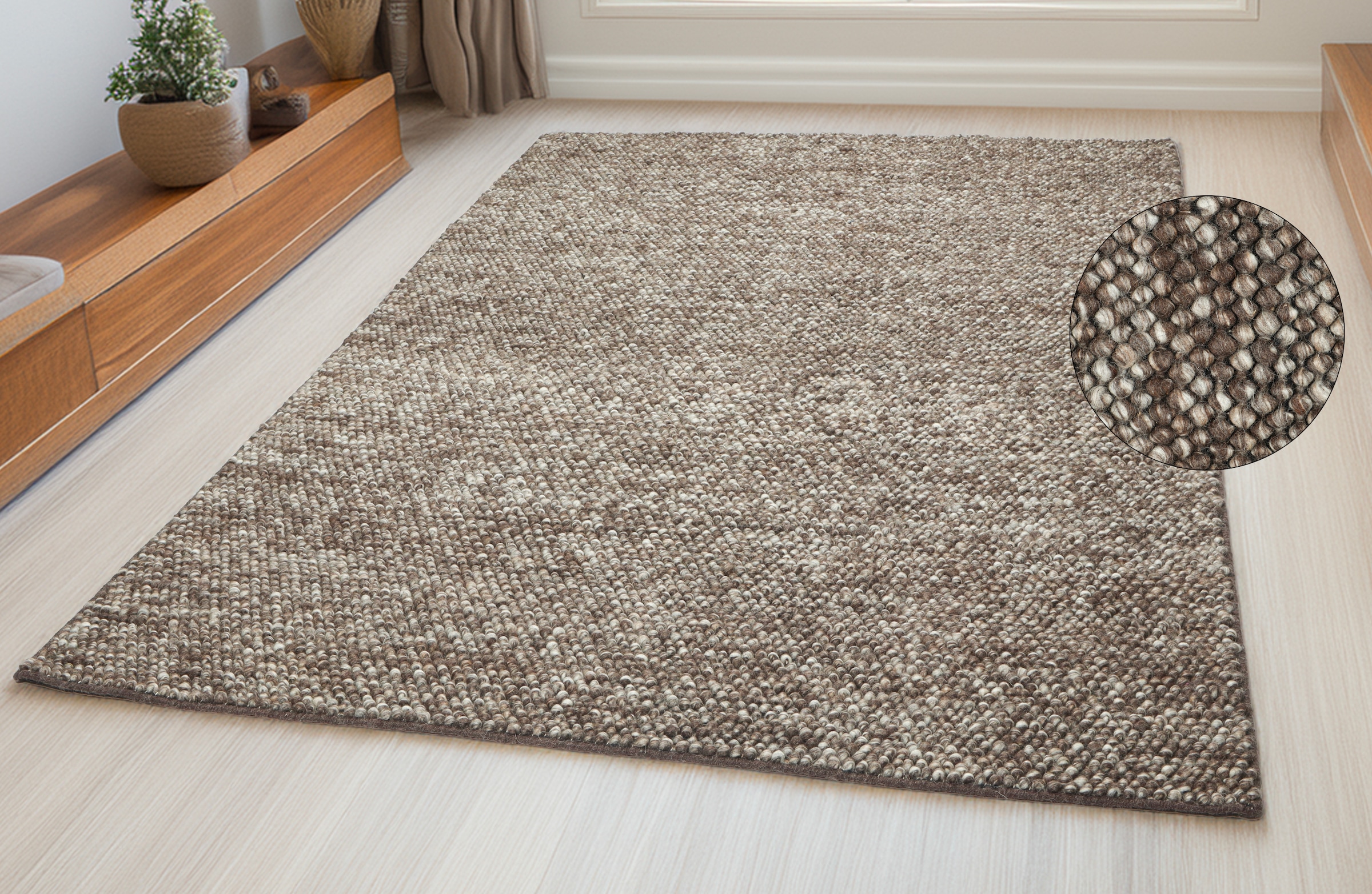 my home Wollteppich »Wolly, Wolle«, rechteckig, 14 mm Höhe, handgewebt, Han günstig online kaufen