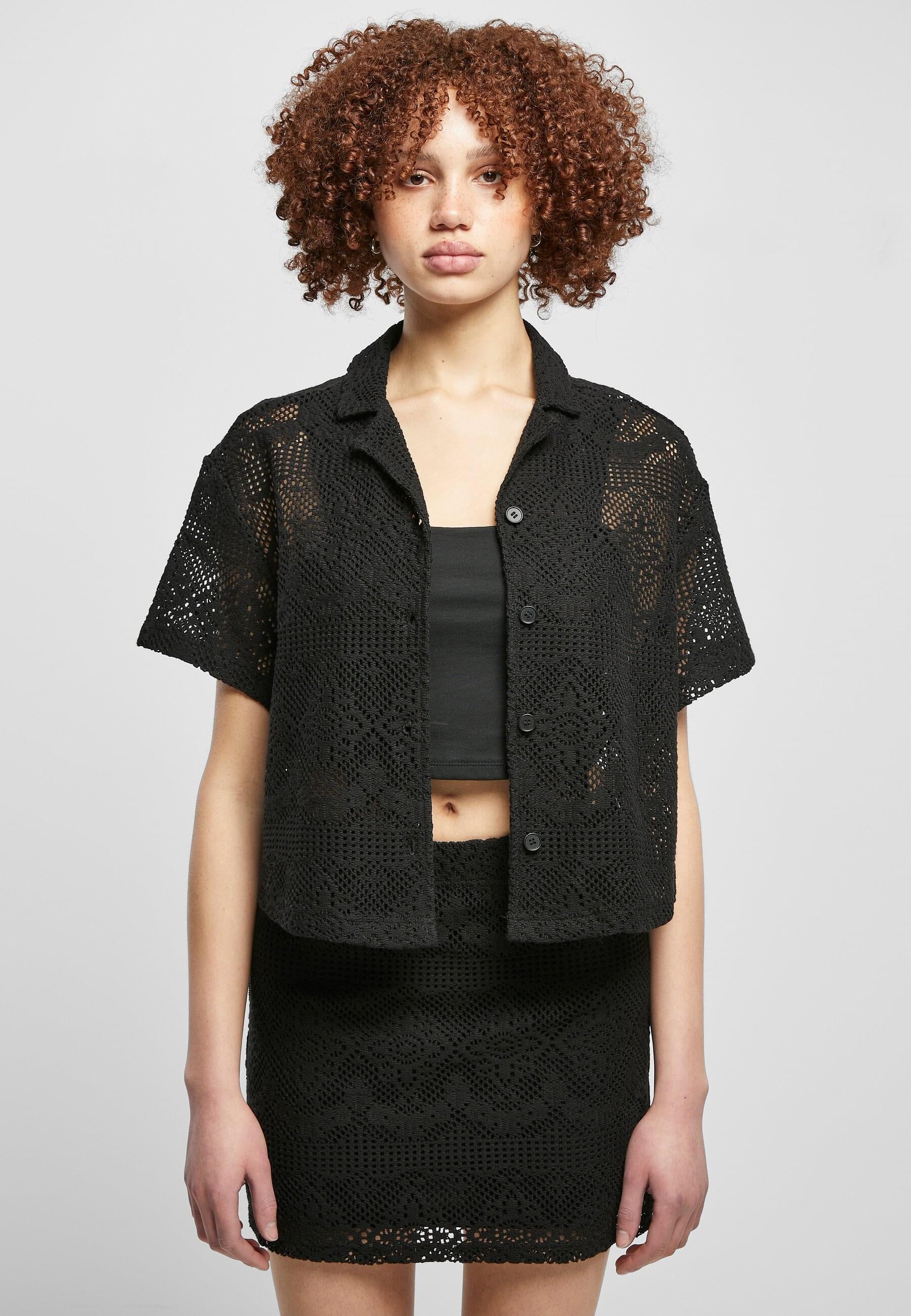 URBAN CLASSICS Klassische Bluse »Urban Classics Damen Ladies Crochet Lace Resort Shirt«