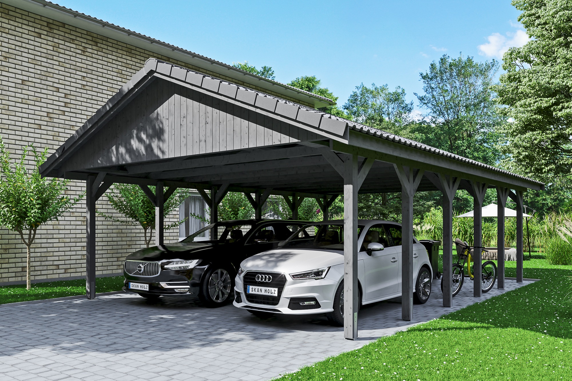 Skanholz Doppelcarport »Wallgau«, 530 cm, Schiefergrau, mit Dachlattung