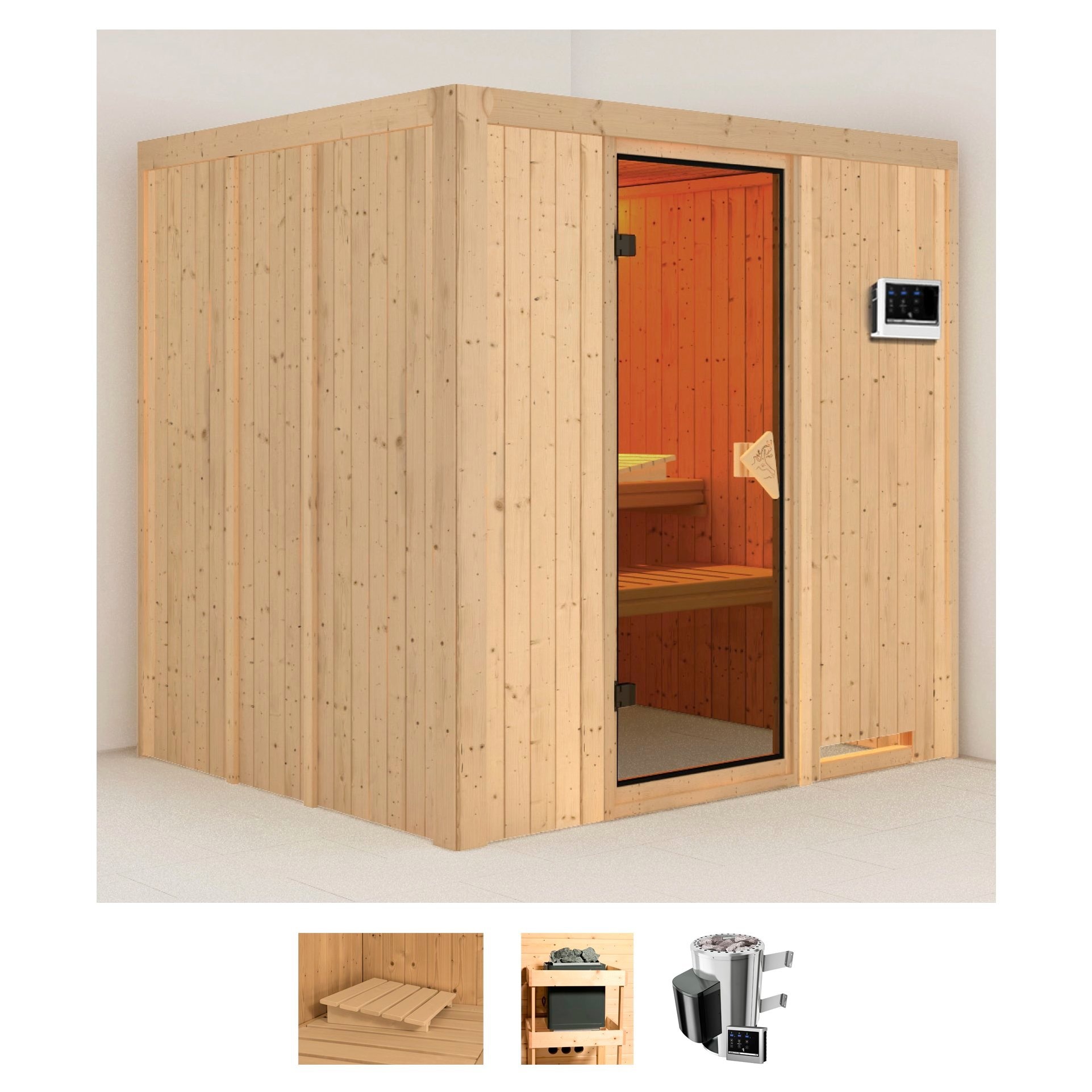Karibu Sauna »Dima« Set, 3,6-kW-Plug & Play Ofen mit externer Steuerung günstig online kaufen