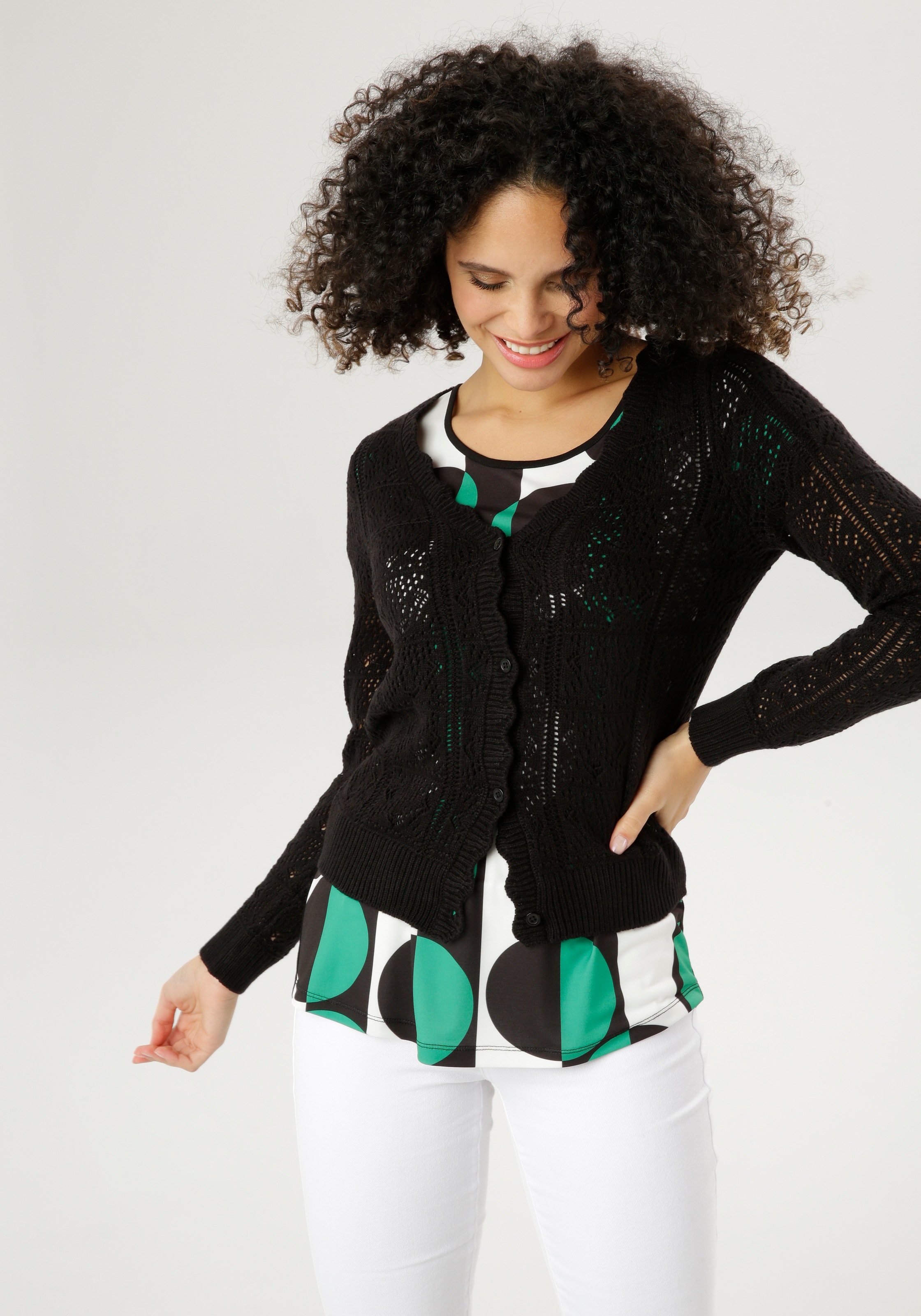 Aniston SELECTED Strickjacke, mit Ajourmuster kaufen