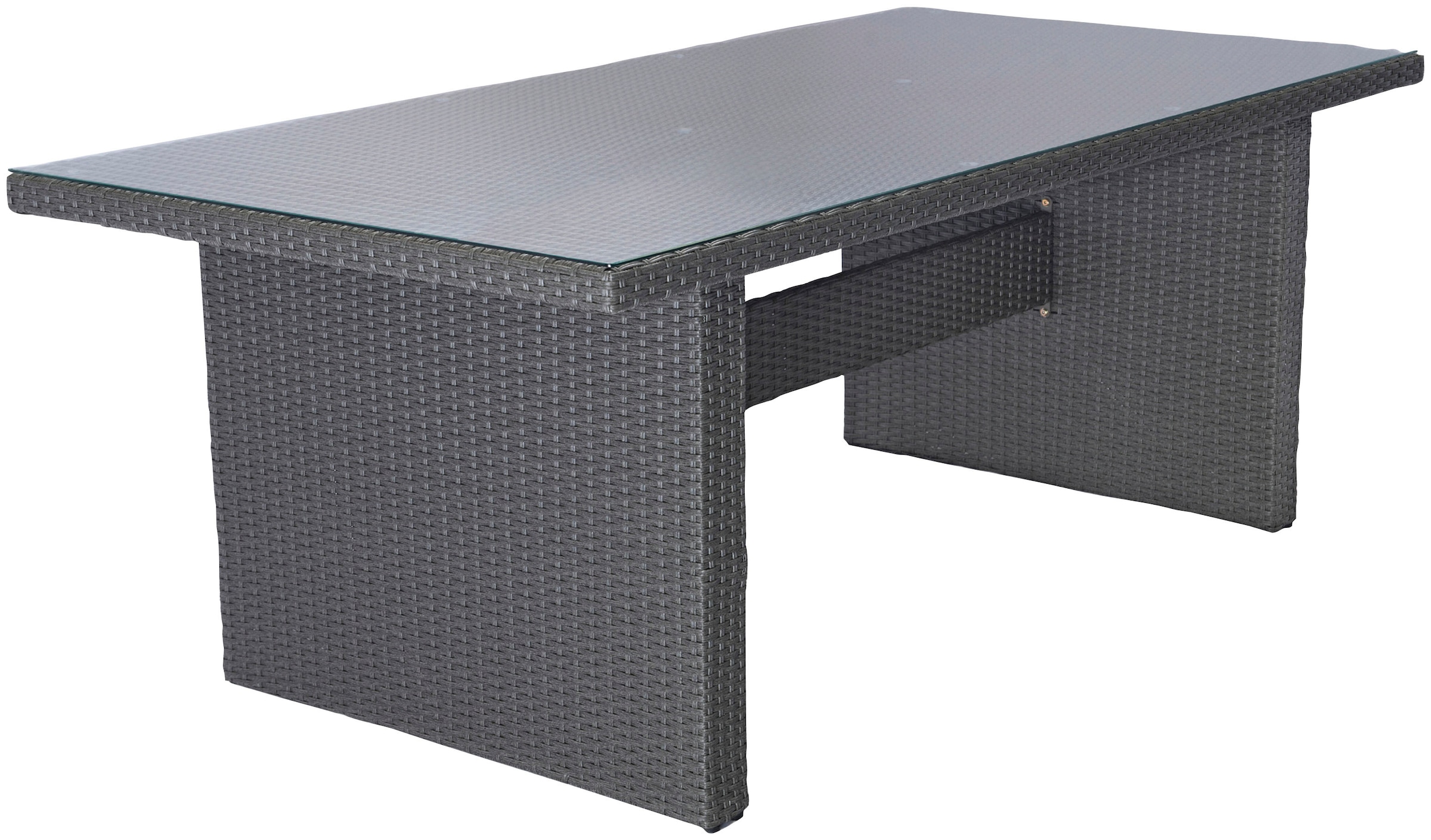 KONIFERA Garten-Essgruppe »Paris«, (Set, 17 tlg., 2x Fußhocker,inkl. Auflagen,Tischplatte aus Sicherheitsglas,Aluminium), Tisch: 200x100x75 cm, verstellbare Rückenlehne, inkl. Schutzhülle