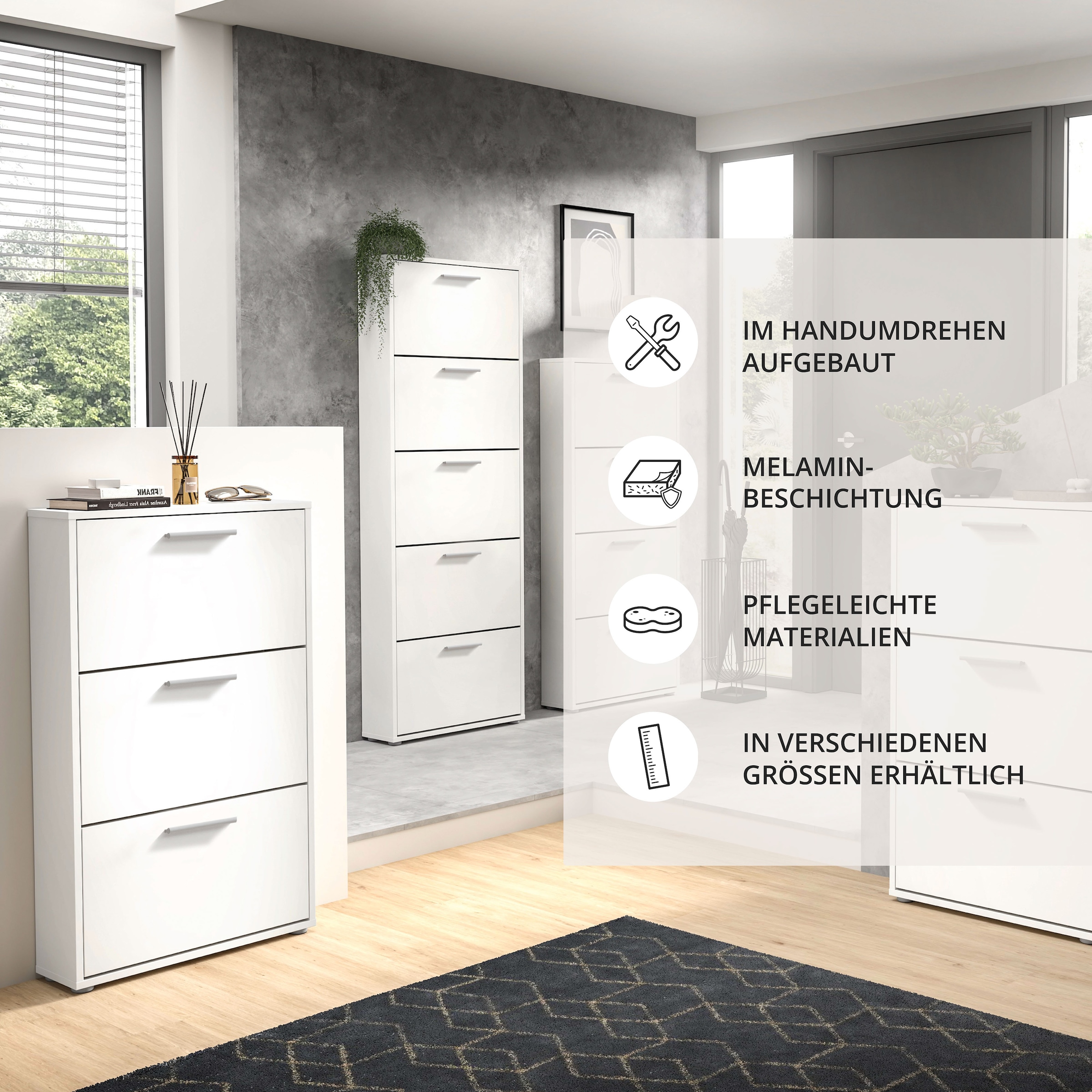 HBZ Schuhkipper »Sam Schuhkipper, Schuhschrank BxHxT 59x103x17 cm« 1 Stk. tlg. Schuhkipper, Schuhschrank mit 3 Klappen, BxHxT 59x103x17cm