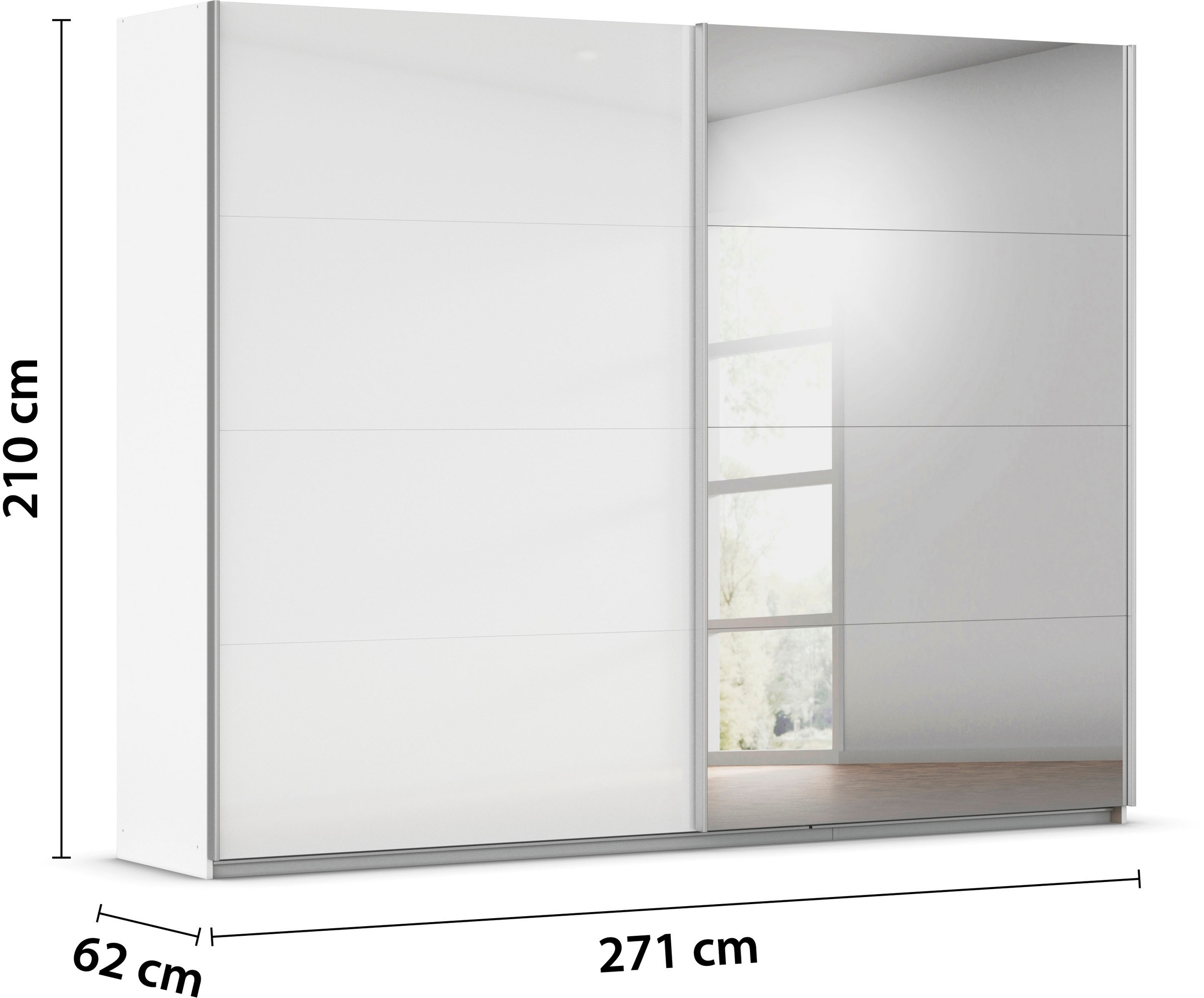 INOSIGN BY RAUCH Schwebetürenschrank »Kleiderschrank Schrank Garderobe Schlafzimmerschrank THANOS«, (in 3 verschiedenen Ausstattungen BASIC/CLASSIC/PREMIUM), Optional mit Spiegel, Metall-Griffleisten alufarben MADE IN GERMANY