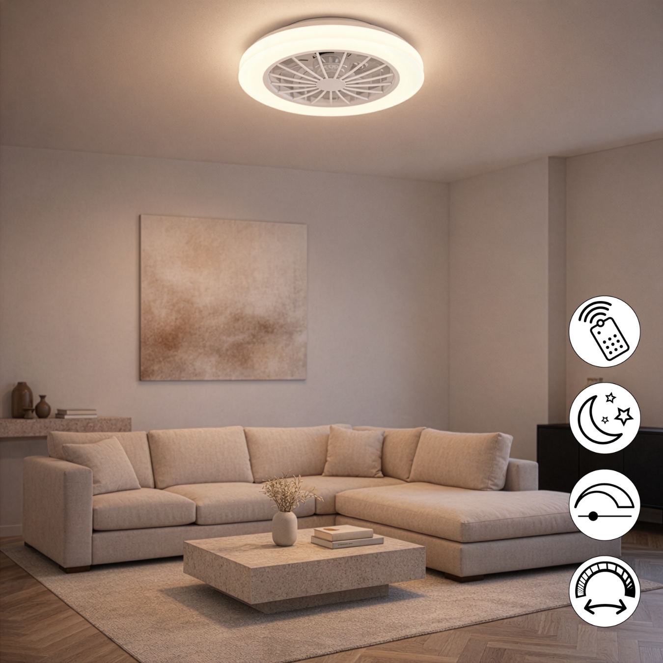 Hanseatic LED Deckenleuchte »DLVO69222RS, Deckenventilator mit Licht Ø 38cm, inkl Fernbedienung« LED-Board 1 Stk. Farbwechsler | warmweiß - kaltweiß Ventilator mit 5 Stufen, Vor- & Rücklauf, LED mit CCT Timer Nachtlicht
