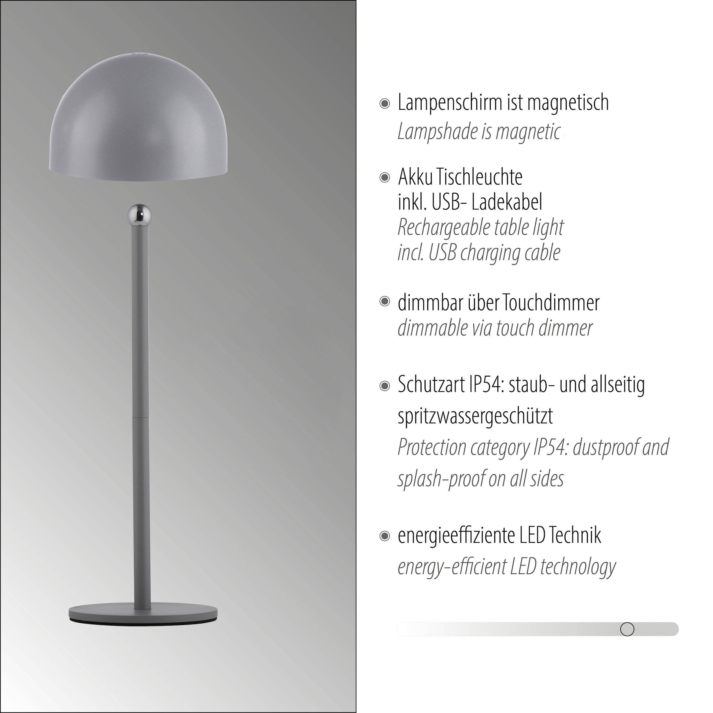 OTTO home Tischleuchte »Akku Tischlampe Gerrin Indoor Outdoor, magnetischer Flaschenaufsatz« LED-Board Warmweiß Pilzlampe Flaschenaufsatz, Regulierung der Lichtstärke, Pilz, Lampe