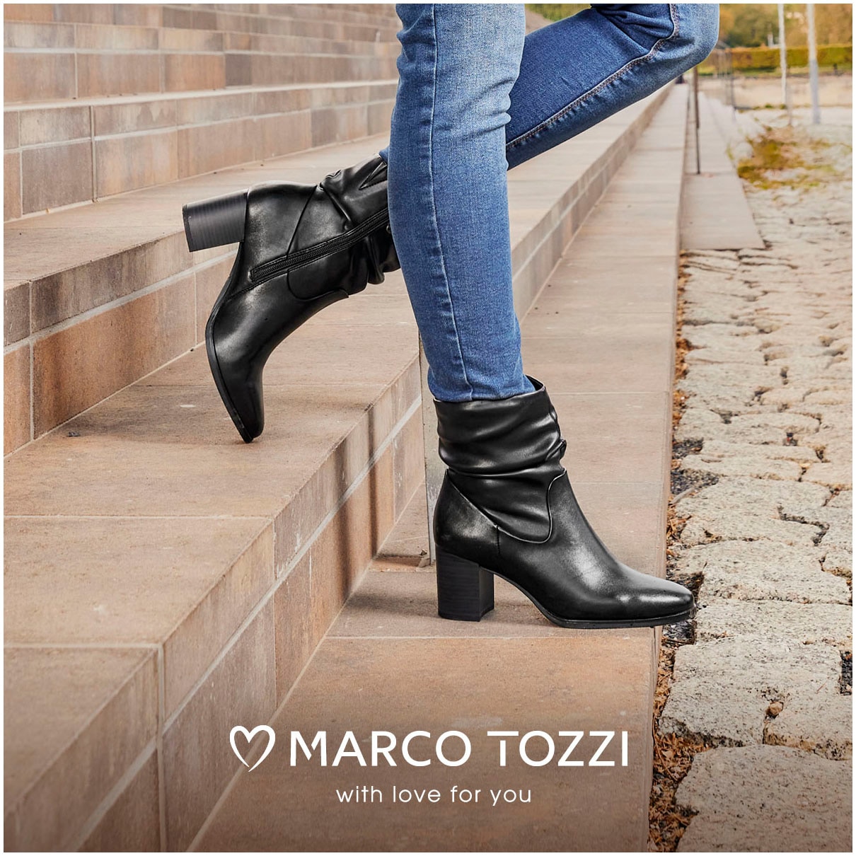 MARCO TOZZI Stiefelette  , Blockabsatz, Businessschuh mit Falten im slouchy Look