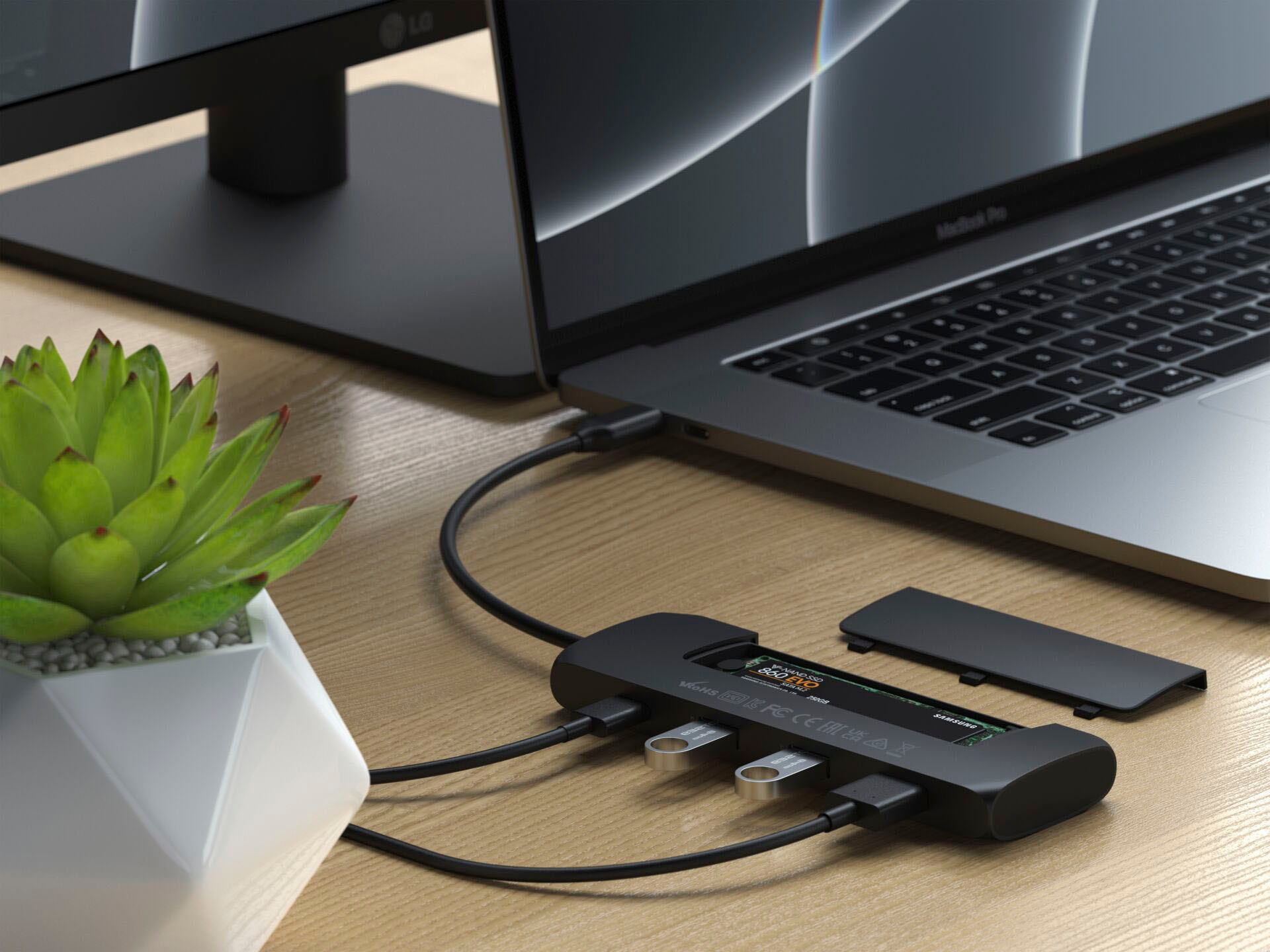 Satechi Laptop-Adapter »USB-C Hybrid Multiport Adapter with SSD Enclosure«, USB-C zu USB Typ A-USB Typ C-HDMI-SATA