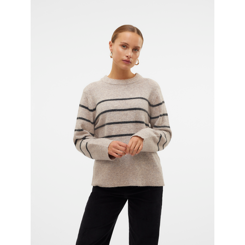 VERO MODA Strickpullover »VMFLAWLESS LS O-NECK PULLOVER GA NOOS« Silver Mink Stripes:W. DARK GREY MELANGE S S Pullover von Vero Moda