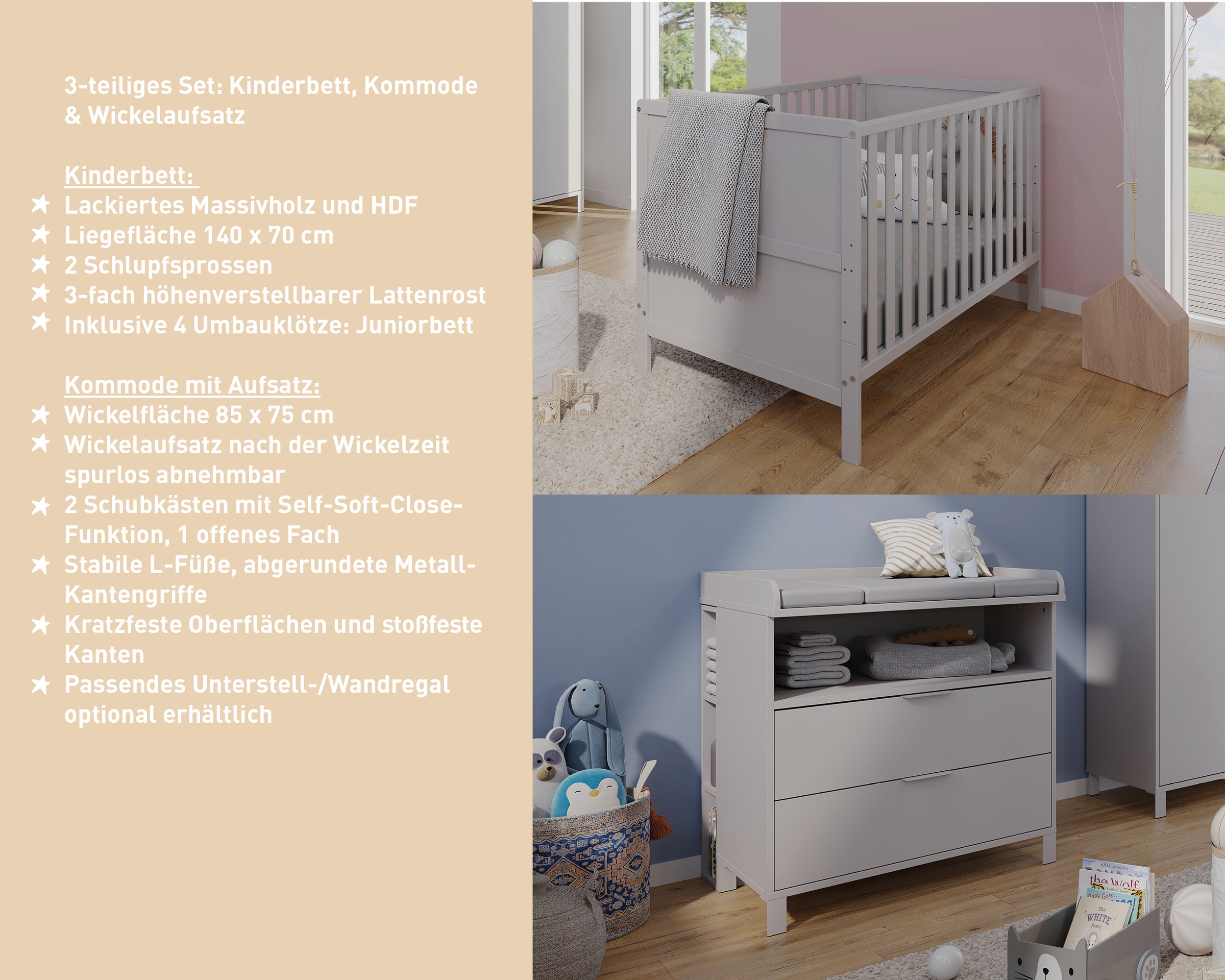 GERMANIA Babymöbel-Set »GW-Alkmaar«, (3 tlg.), mit mitwachsendem Kinderbett