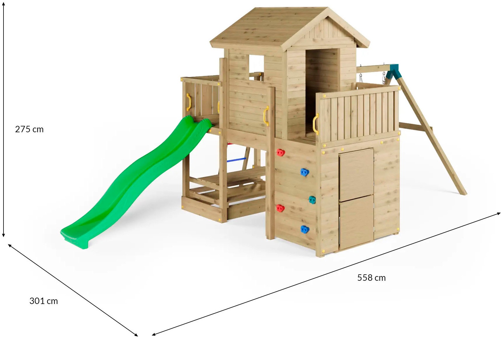 FUNGOO Spielturm »Multifort, mit Haus, Veranda, Rutsche und Schaukel«, Made in Europe