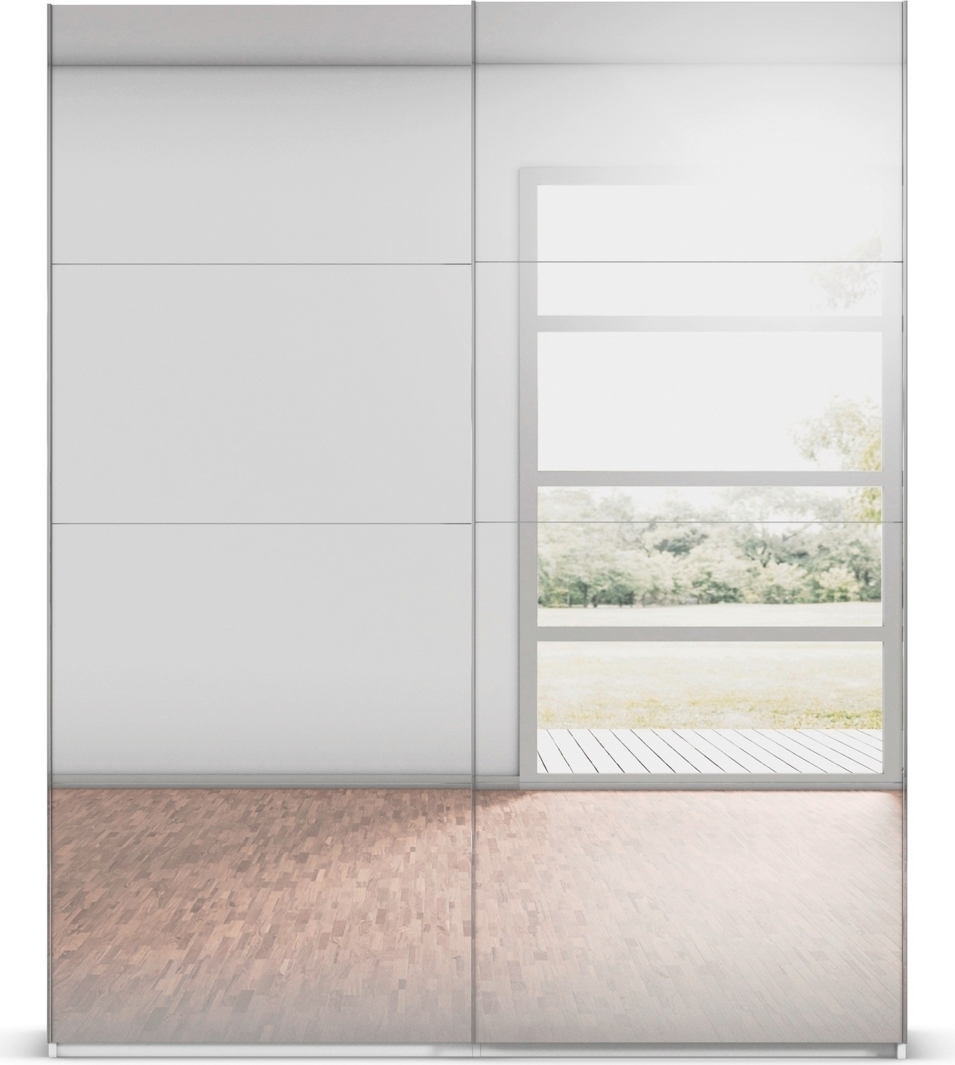 rauch Schwebetürenschrank »Kleiderschrank Schrank Garderobe Schlafzimmerschrank SCALE-FYRA«, edle viergeteilte Türen, Spiegelfront und viele Farben MADE IN GERMANY