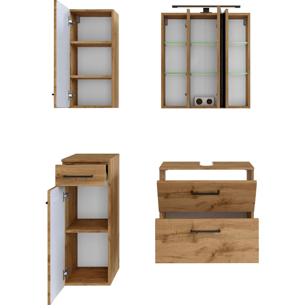 HELD MÖBEL Badmöbel-Set »Chicago«, (4 St., Spiegelschrank, Unterbeckenschrank, Hängeschrank, Unterschrank)