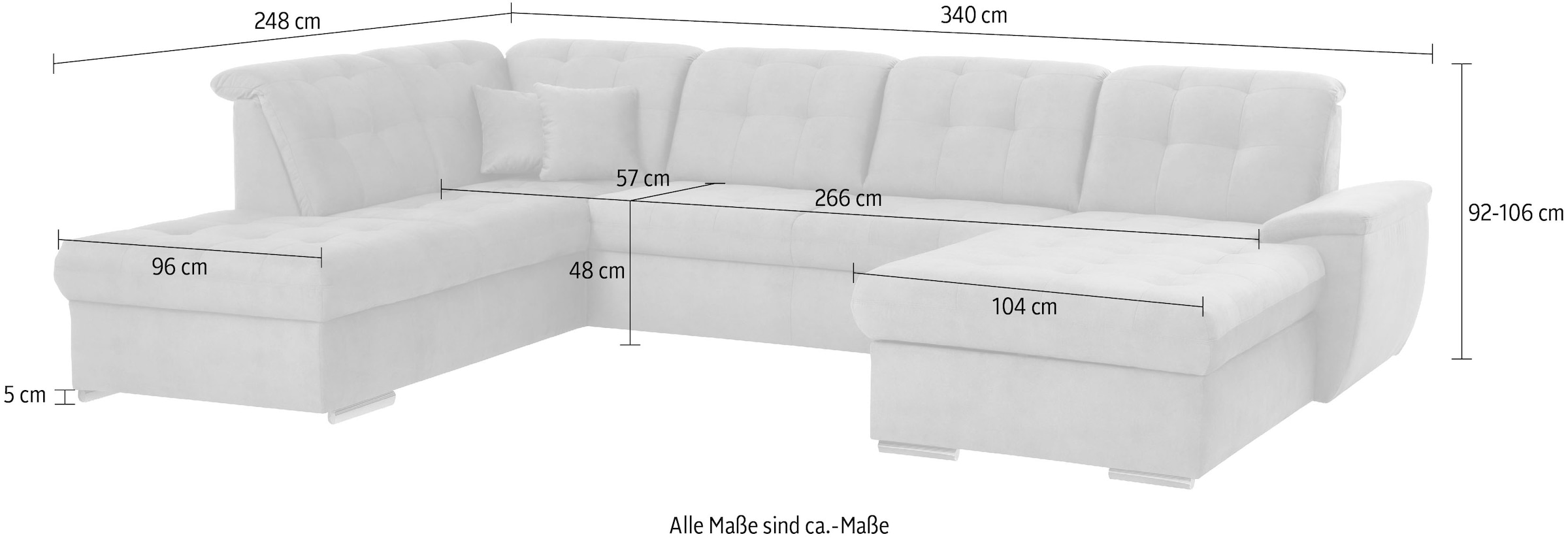 exxpo - sofa fashion Wohnlandschaft »Durango, aufwendige Sitz- und Rückenverarbeitung, bequem, U-Form«, inkl. Kopfteilverstellung, wahlweise mit Bettfunktion und Bettkasten