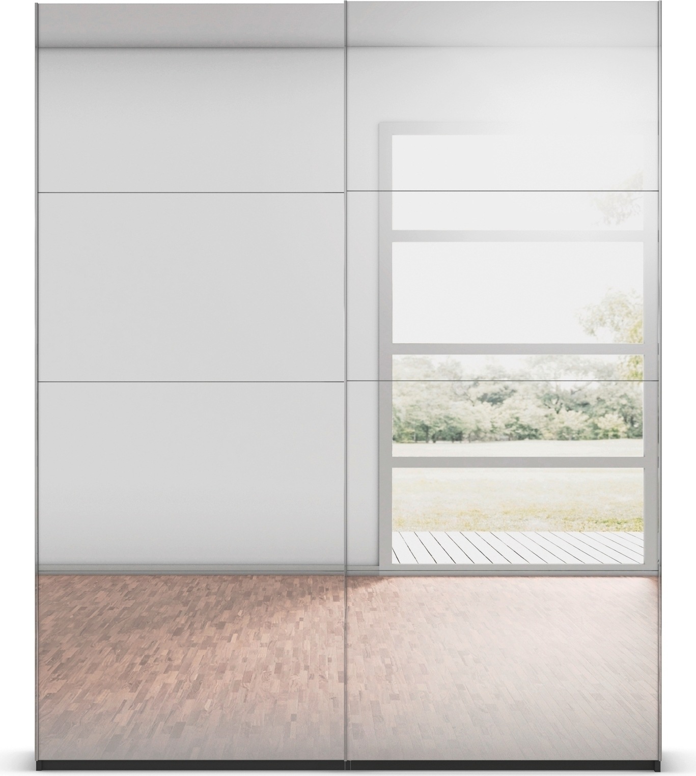 rauch Schwebetürenschrank »Kleiderschrank Schrank Garderobe Schlafzimmerschrank SCALE-FYRA«, edle viergeteilte Türen, Spiegelfront und viele Farben MADE IN GERMANY