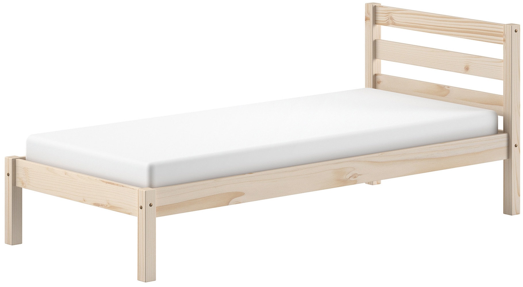 Vipack Massivholzbett »Pino, universell einsetzbar, gradliniges Design, Made in Europe« B/H/Tca. 211x84,4x 97,5cm, Liegefläche 90/200 cm, mit 1 Bettschublade,  inkl. Rolllattenrost, Kiefer massiv, in Natur oder Weiß lackiert