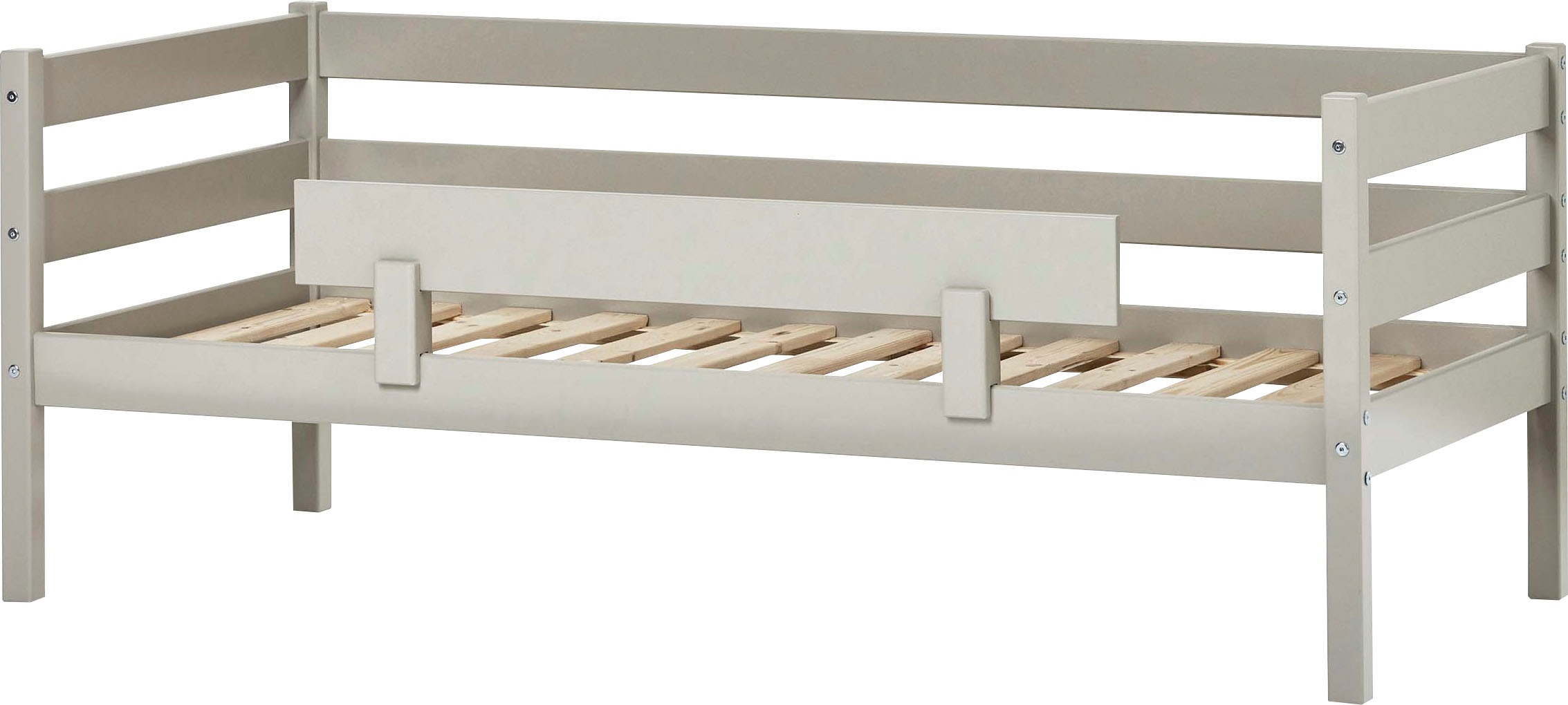 Einzelbett „ECO Comfort“, (Set), mit Rollrost in 8 Farben, wahlweise mit Matratze und Absturzsicherung, grau Mit Absturzsicherung