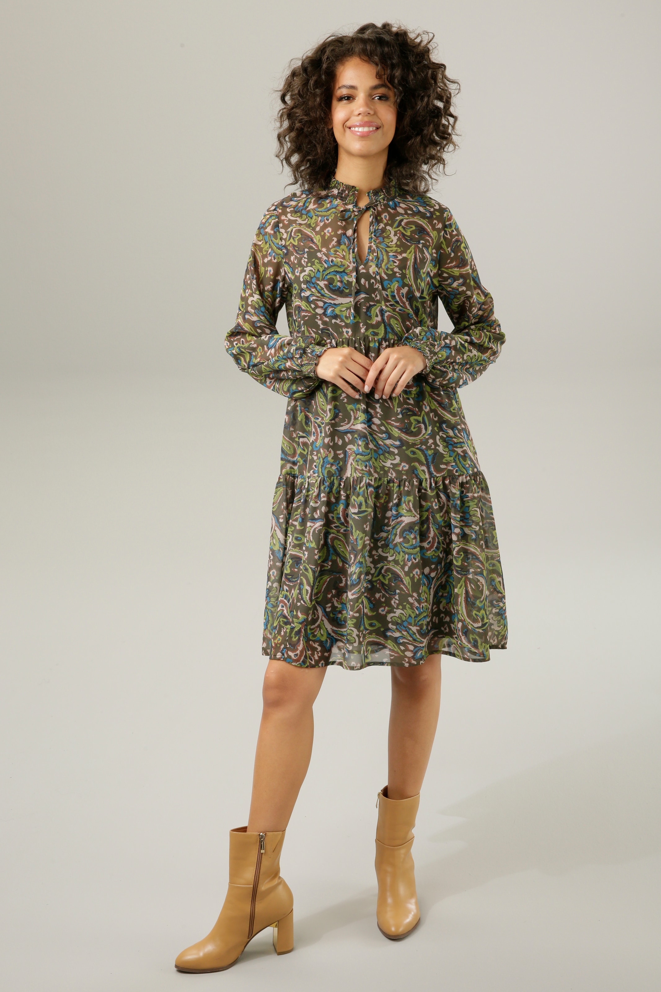 Aniston CASUAL farbenfrohem, Druck graphischem Blusenkleid, online bestellen mit