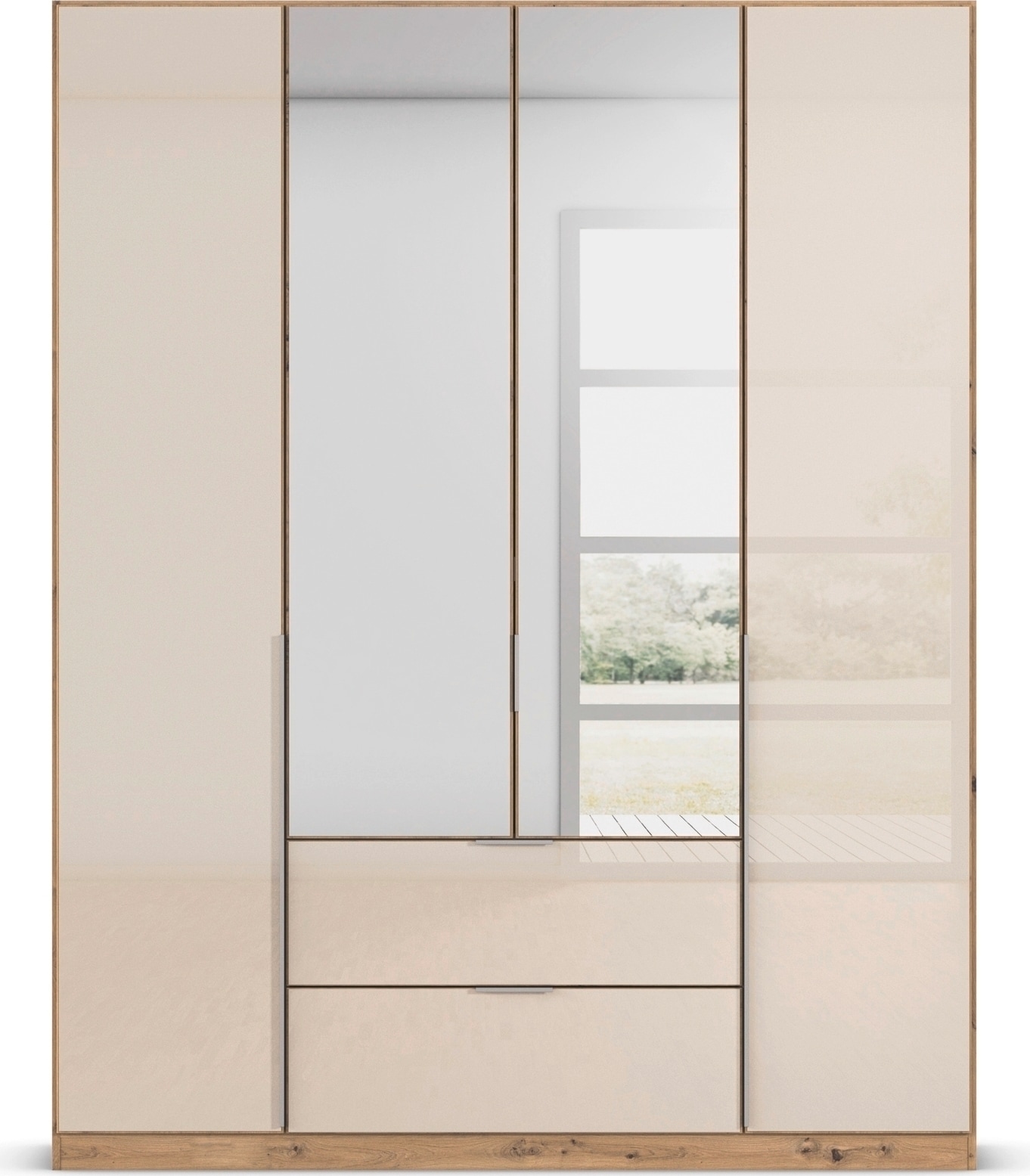 rauch Drehtürenschrank »Kleiderschrank Kleiderschränke Schrank Garderobe AGORDO mit Glasfront«, (in zwei Griff-Farben, Breiten 91-360 cm), mit Außenschubkästen, in 7 Breiten und 2 Höhen MADE IN GERMANY