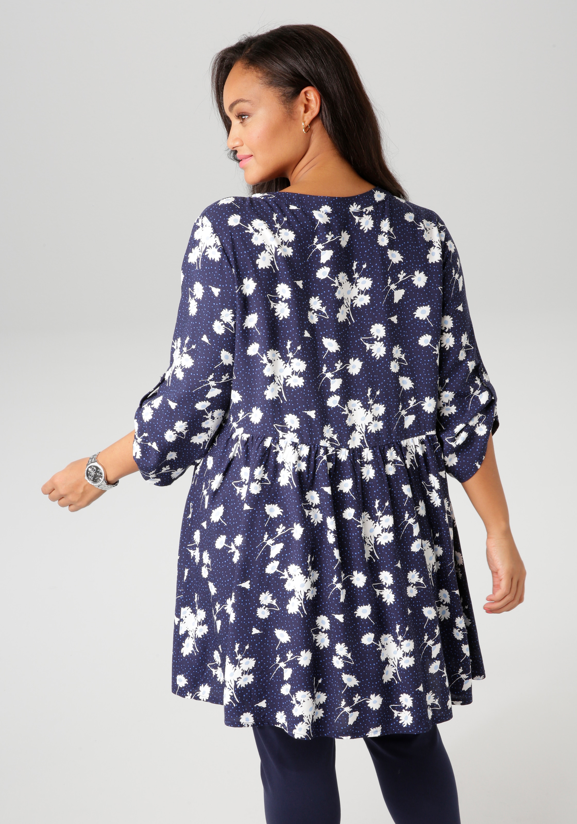 Aniston PLUS Longbluse, mit Blumen und kleinen Pünktchen bedruckt