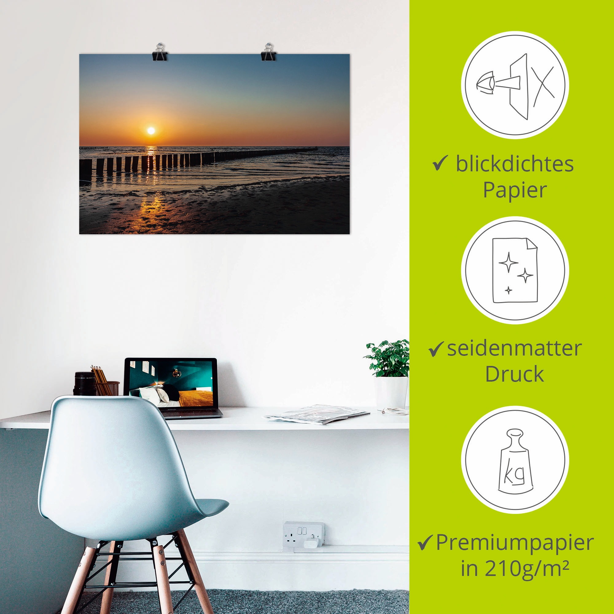 Artland Wandbild »Sonnenuntergang an Ostsee Insel Poel«, Bilder vom Sonnenuntergang & -aufgang (1 Stück), in vielen Größen & Produktarten - Alubild / Outdoorbild, Leinwandbild, Poster, Wandaufkleber / Wandtattoo auch für Badezimmer geeignet