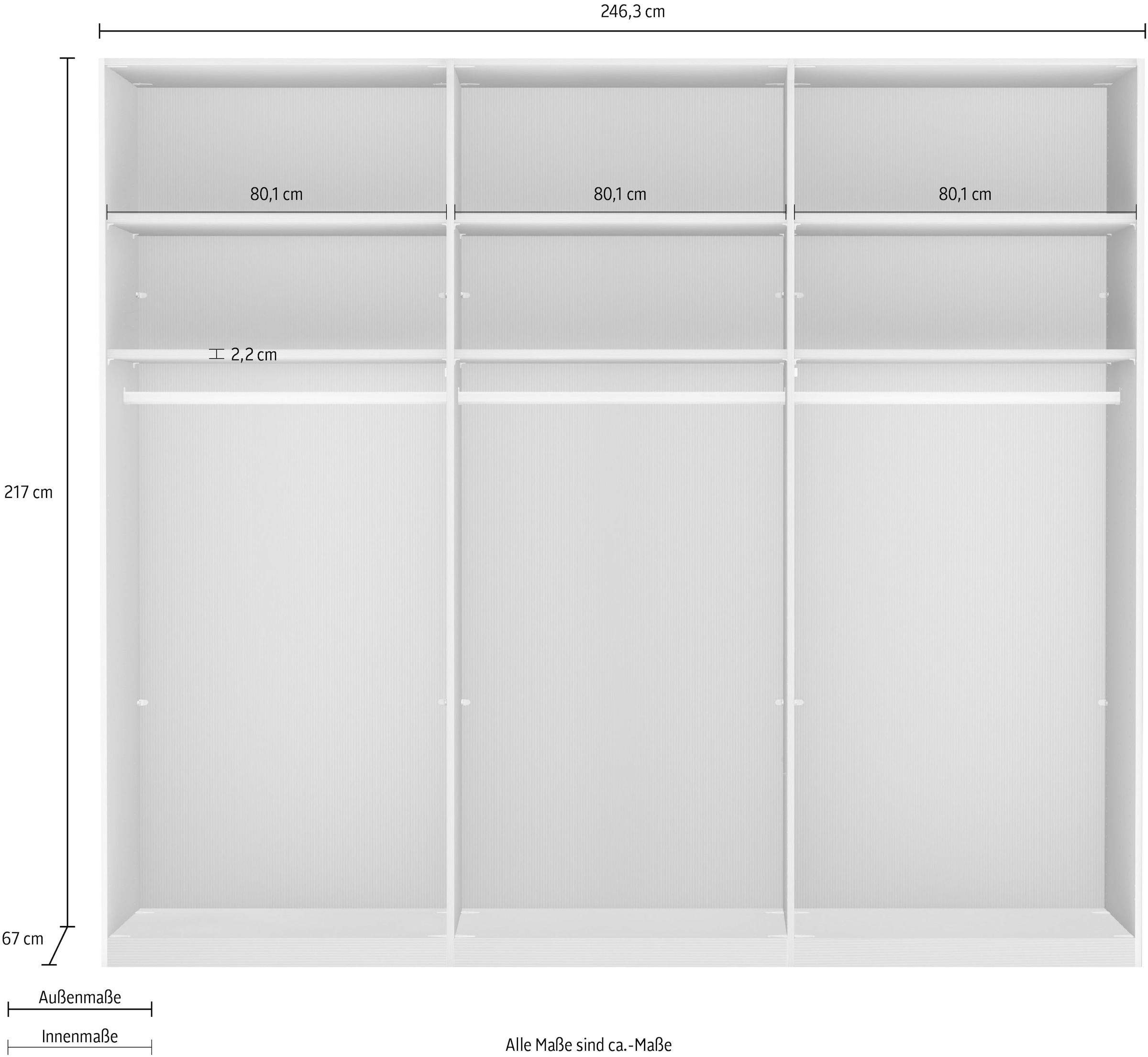 WIEMANN Schwebetürenschrank »Monaco, Kleiderschrank, Schrank, Wäscheschrank, mit Schiebetüren« 2 Breiten, 2 Höhen 216/236 cm auswählbar, MADE IN GERMANY,  hochwertige Glas- und Spiegelfront, variable Inneneinteilung