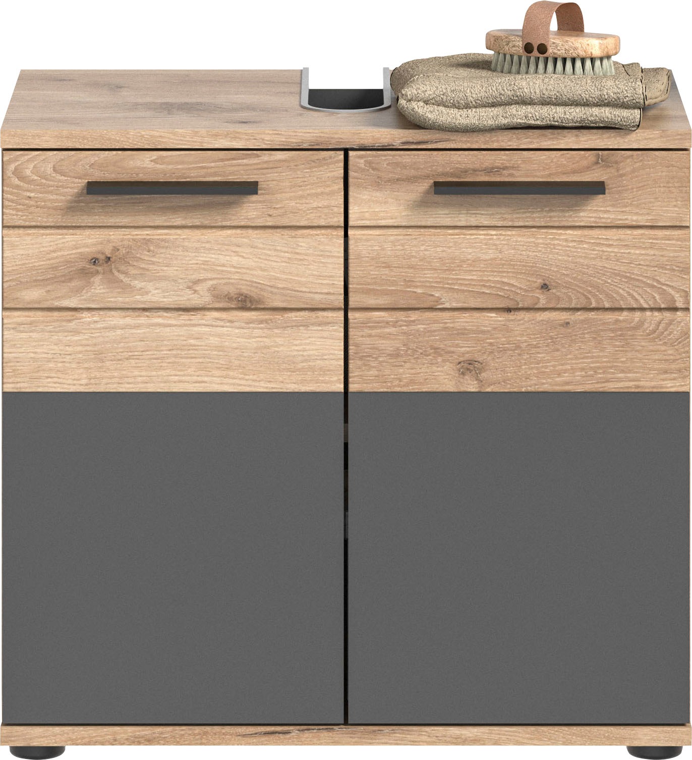 INOSIGN Badmöbel-Set »Riga, 2 teilig, inklusive LED Beleuchtung, bestehend aus:«, (Set), Waschbeckenunterschrank, Spiegelschrank, LED Badaufsatzleuchte