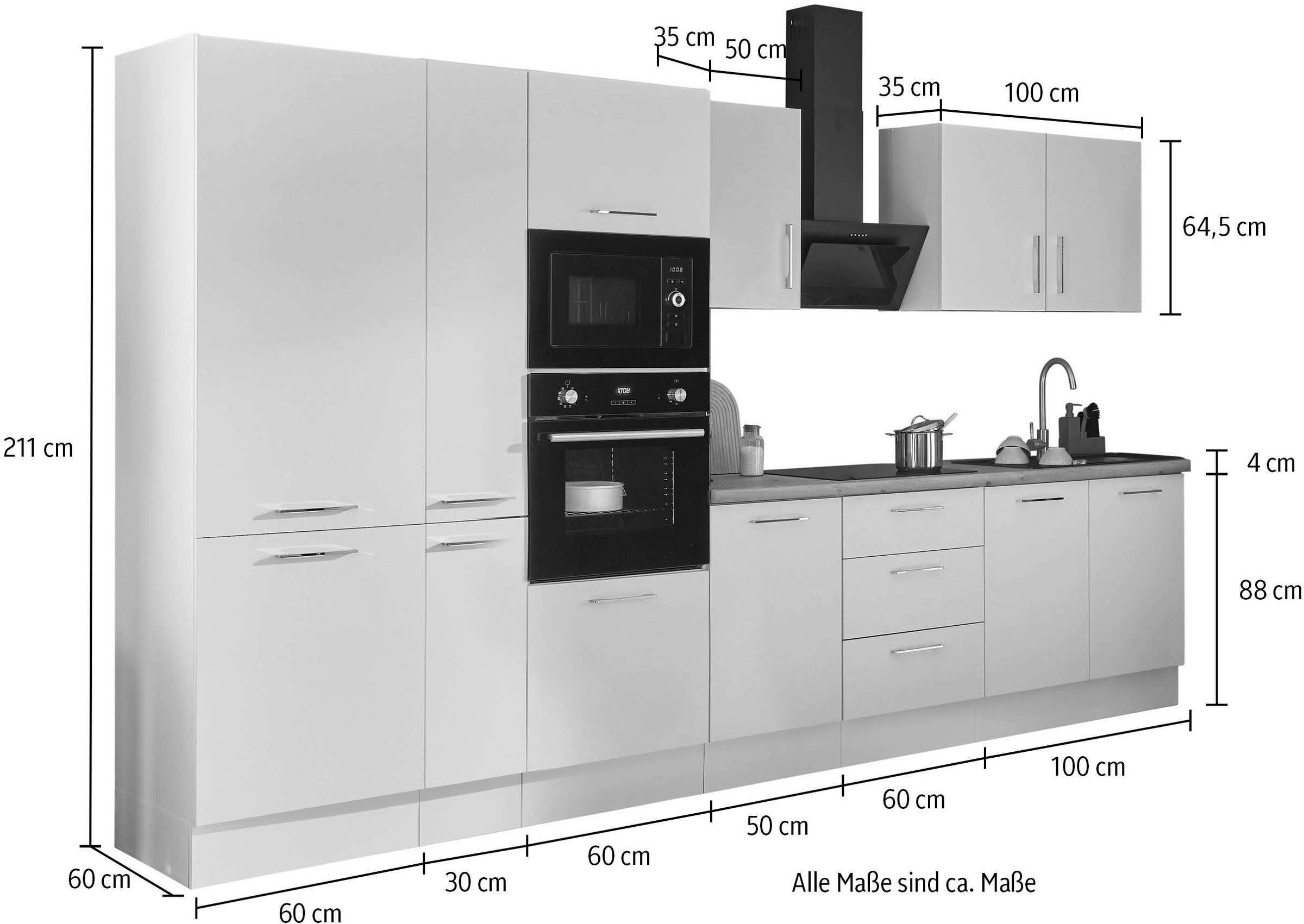 BASIC by Balculina Küchenzeile »Turin«, Breite 360 cm, wahlweise mit E-Geräten