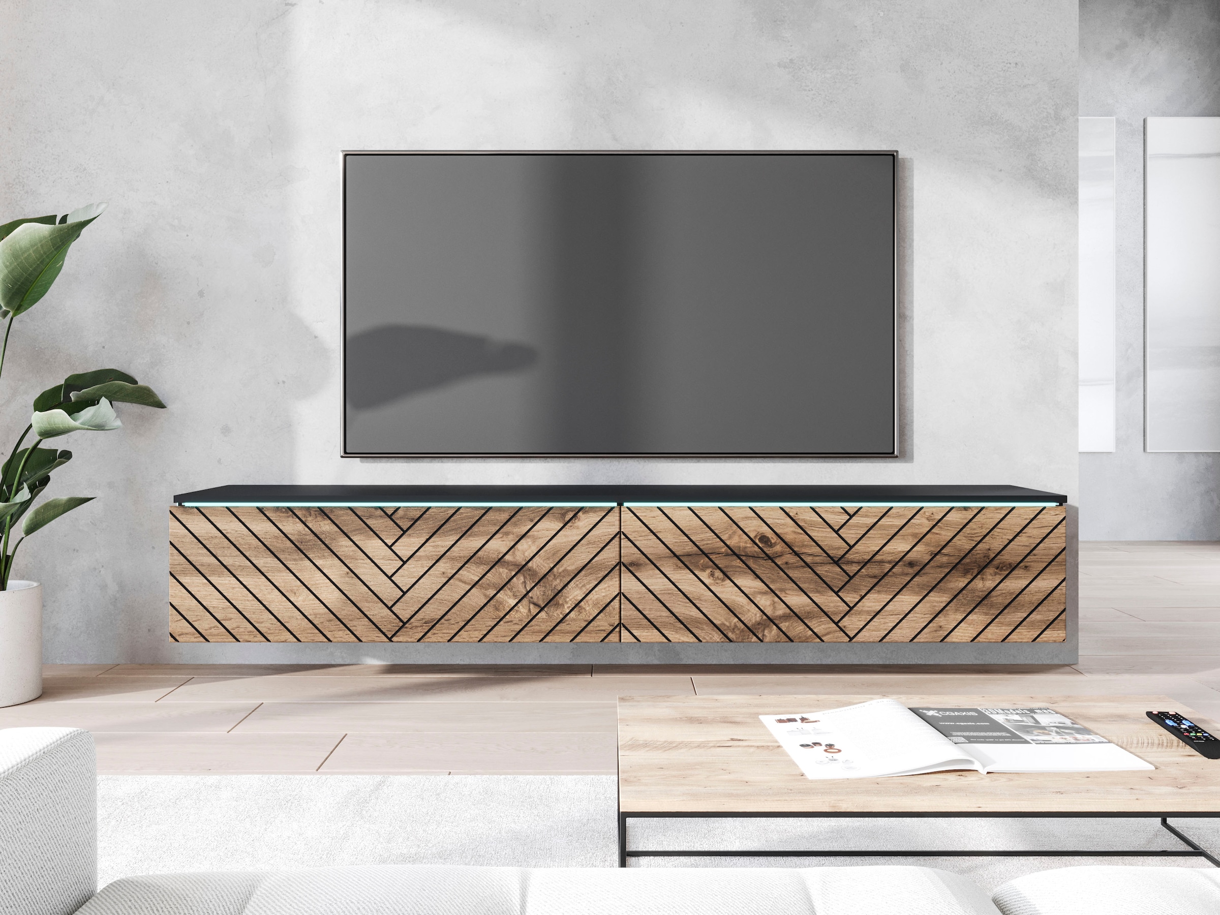 INOSIGN Lowboard »Vera, wahlweise mit oder ohne Beleuchtung«, gefräste MDF Front mit 3D Effekt, stehend und hängend montierbar
