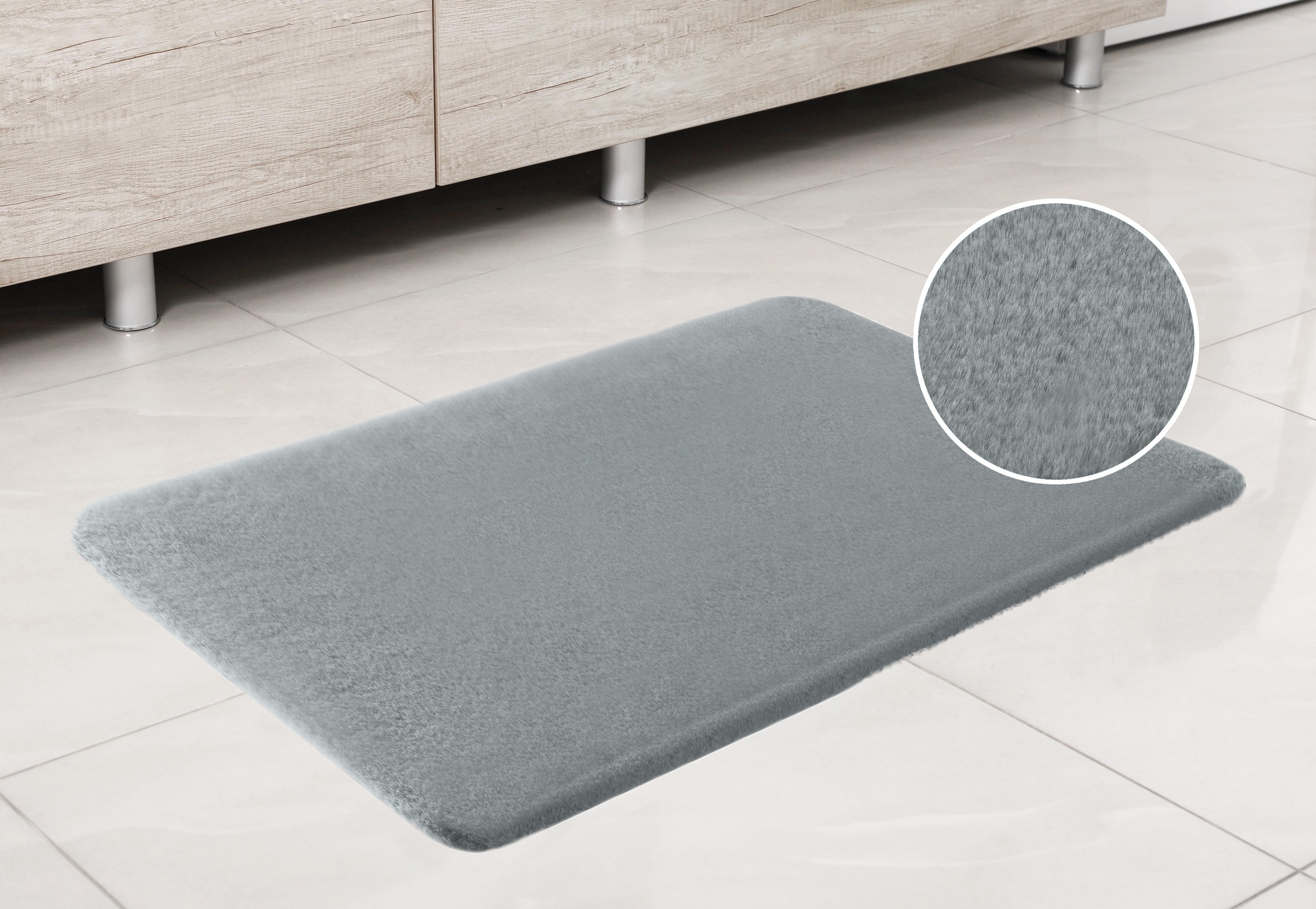 my home Badematte »Valeria, Kaninchenfell-Haptik«, rutschhemmend beschichtet, fußbodenheizungsgeeignet-strapazierfähig, Kunstfell, weicher Badteppich